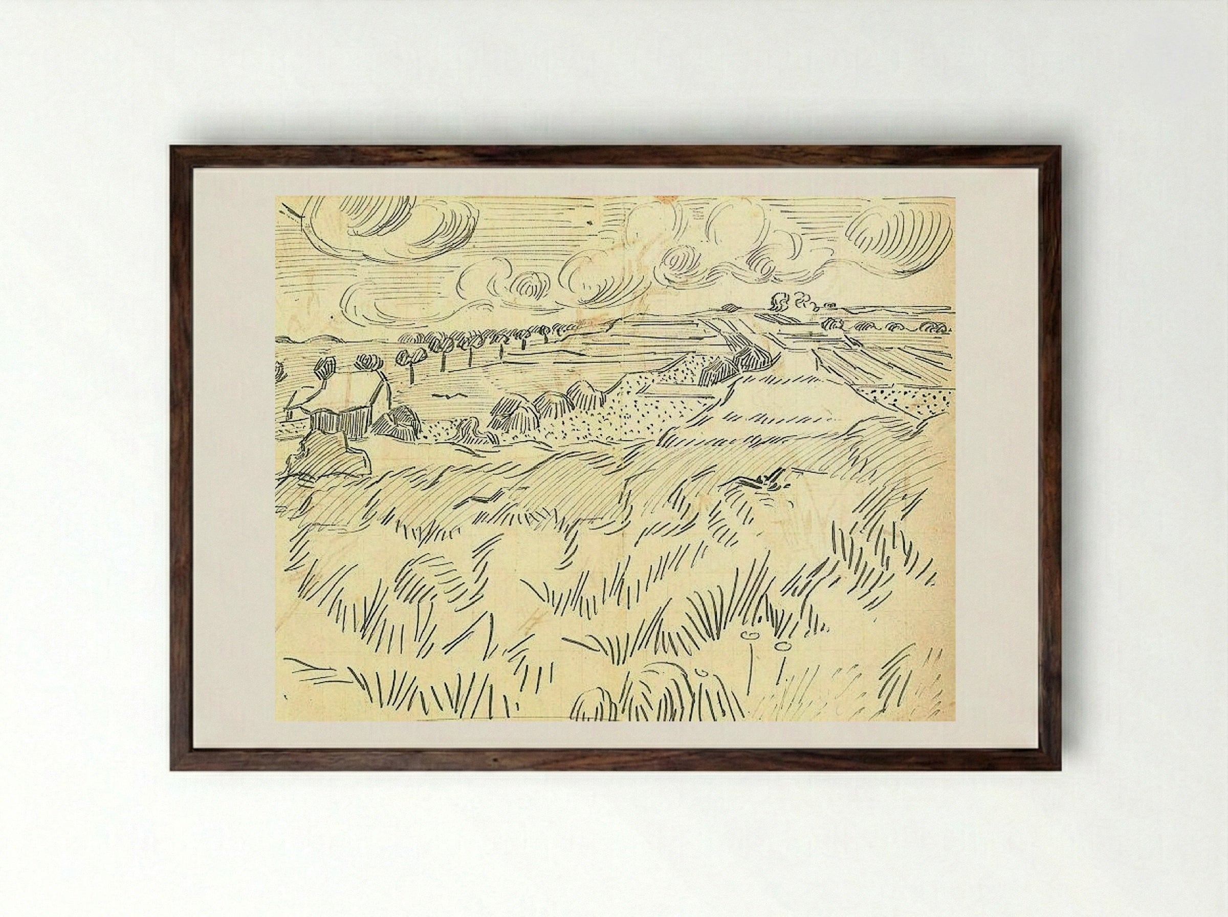 Wheatfield - Vincent van Gogh - Framed Print Dark Wood