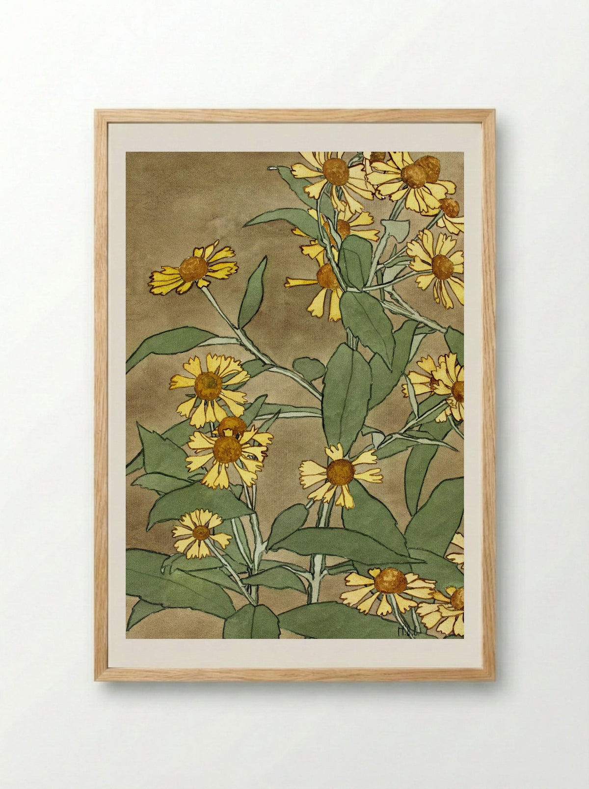 Daisies with Orange Center and Yellow Petals (1915) - Hannah Borger Overbeck - Framed Print Wood