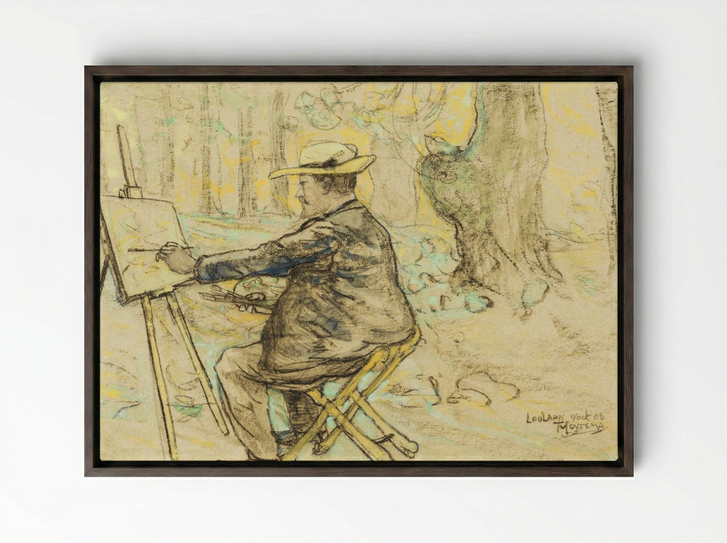 Portret van Henricus, schilderend in de Loolaan te Den Haag - Theodorus van Hoytema - Framed Canvas Dark Wood