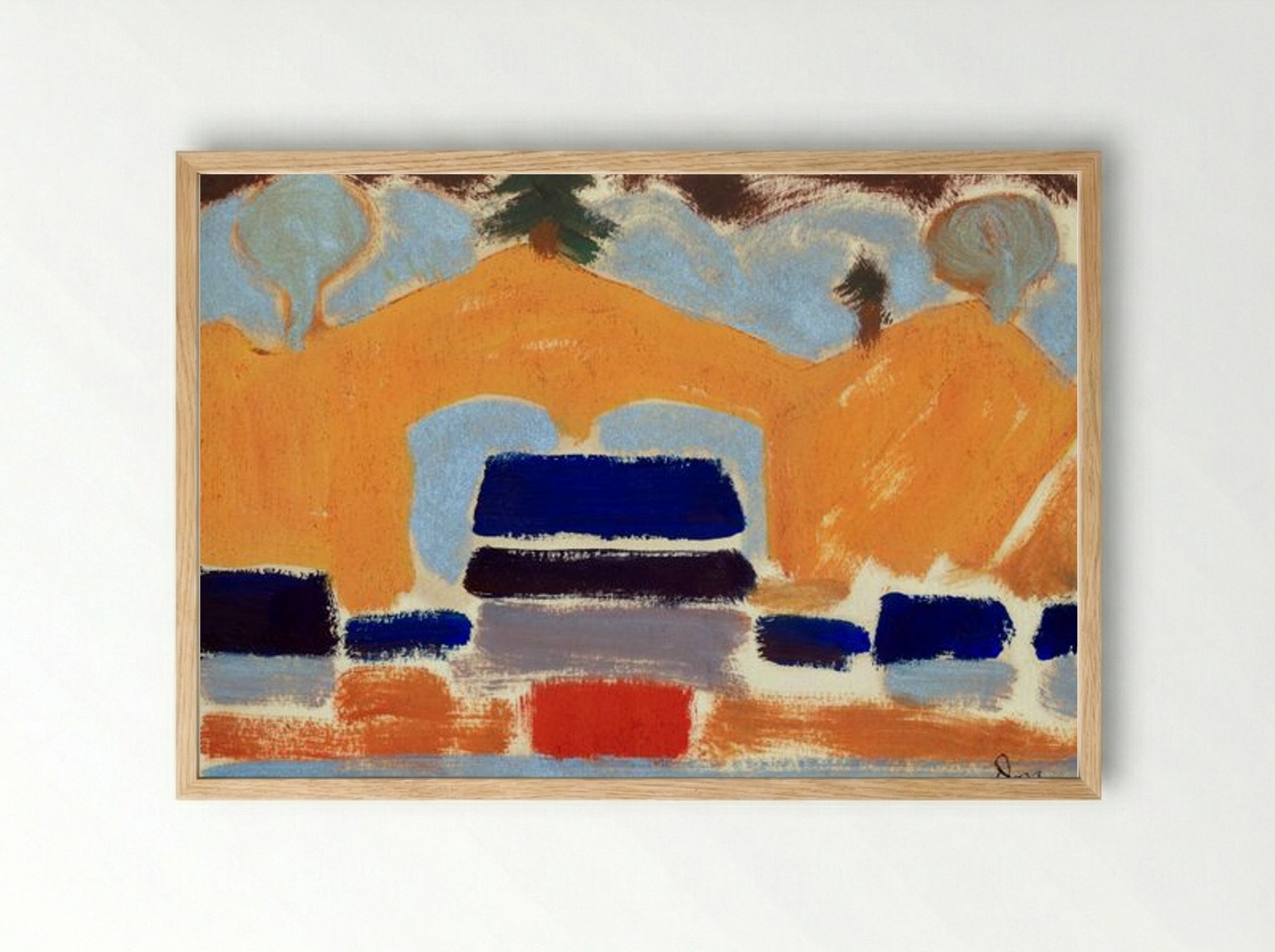 Abstract Landscape with Orange Hills - Fine Art Print - Framed Print Wood