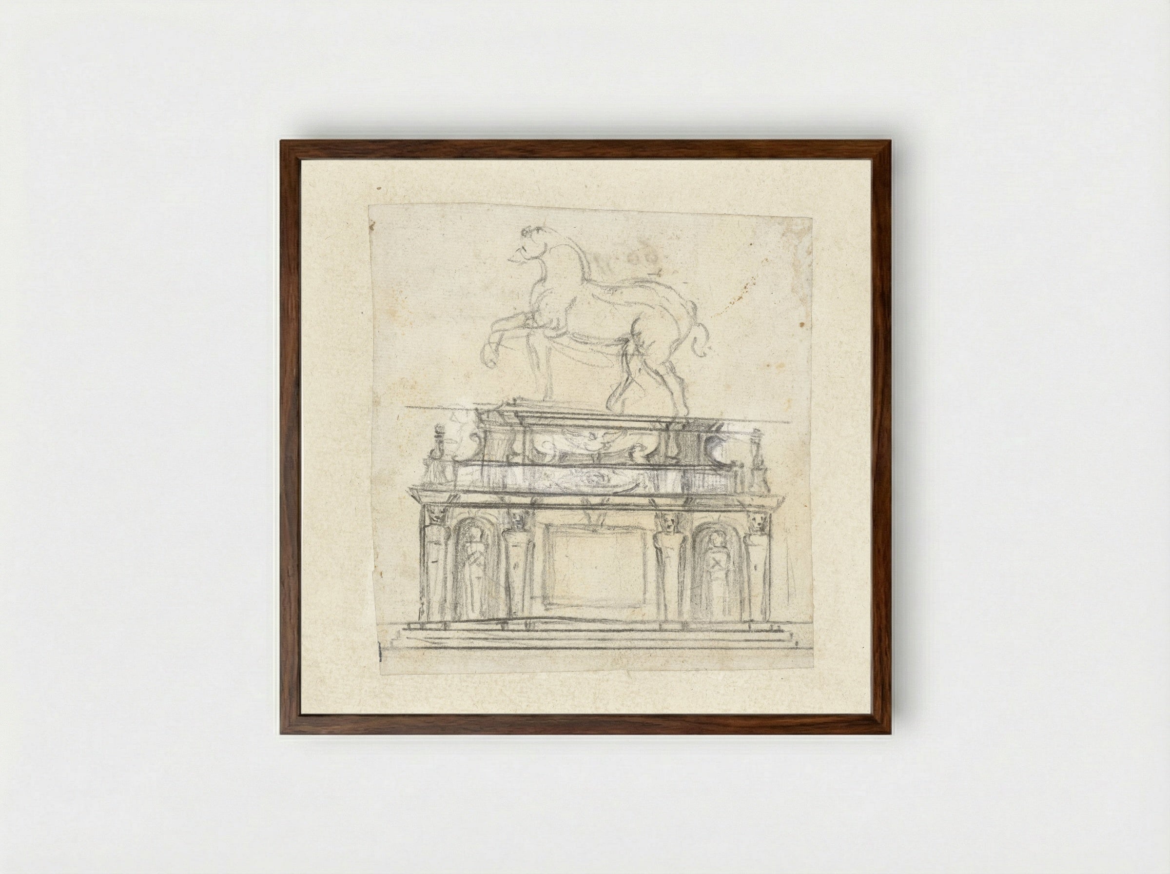 Design for an Equestrian Statue of Henry II of France - Michelangelo - Framed Print Dark Wood