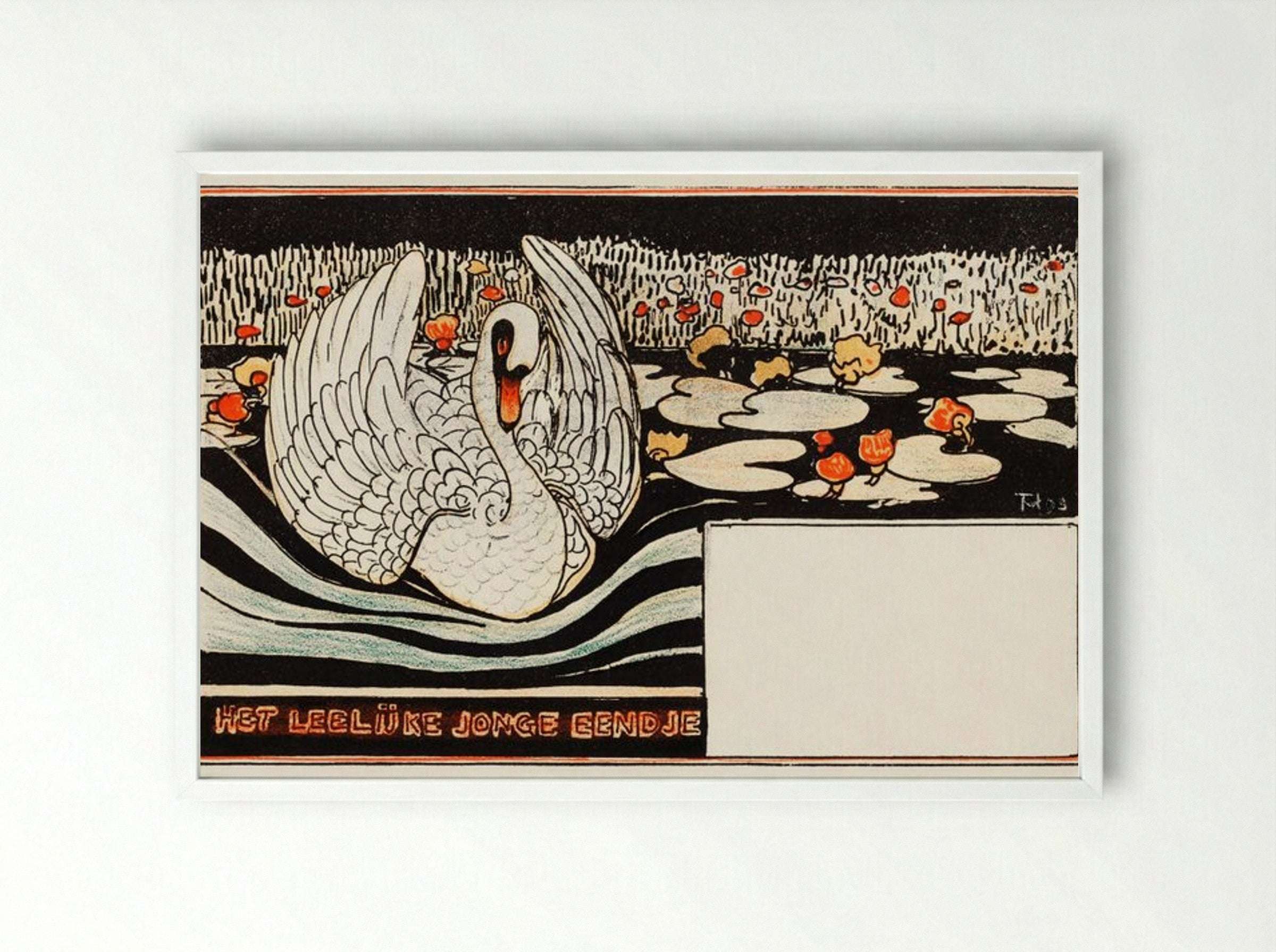 Het leelijke jonge eendje (The Ugly Duckling) - Theo van Hoytema - Framed Print White