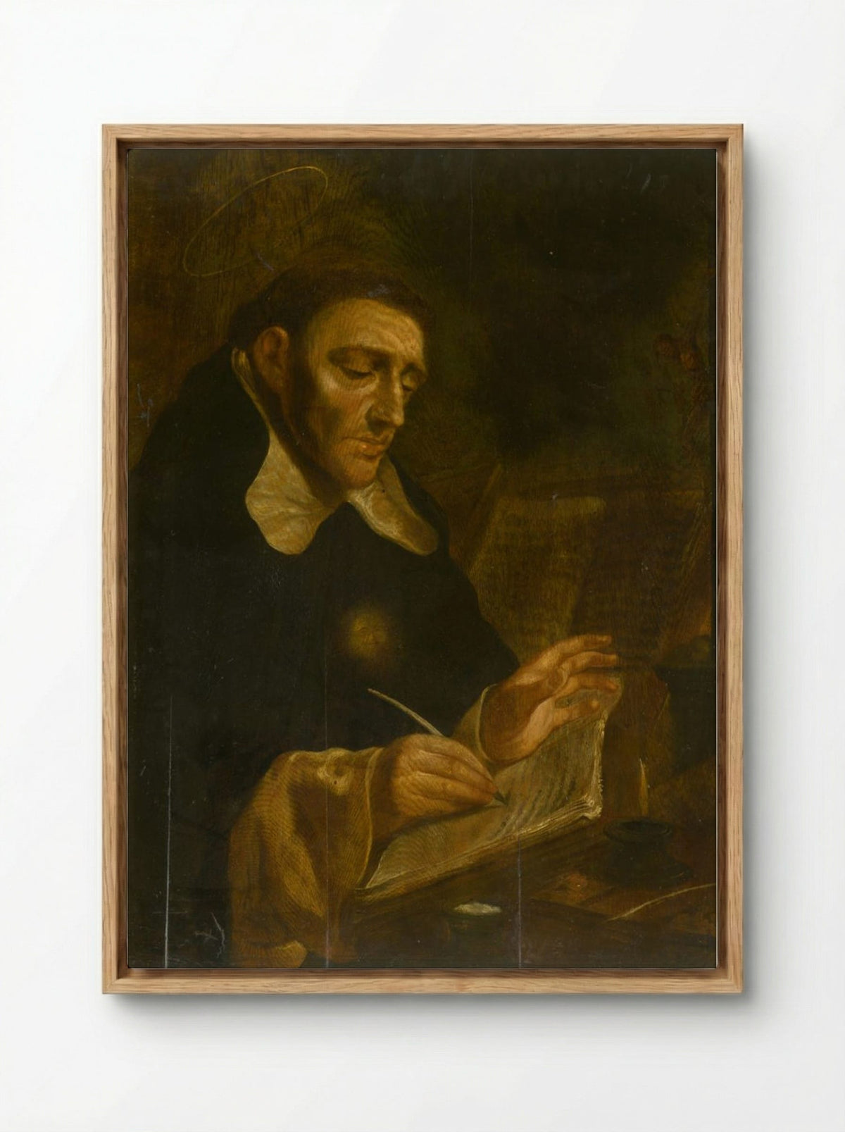 Saint Thomas Aquinas Writing - Jusepe de Ribera - Framed Canvas Wood