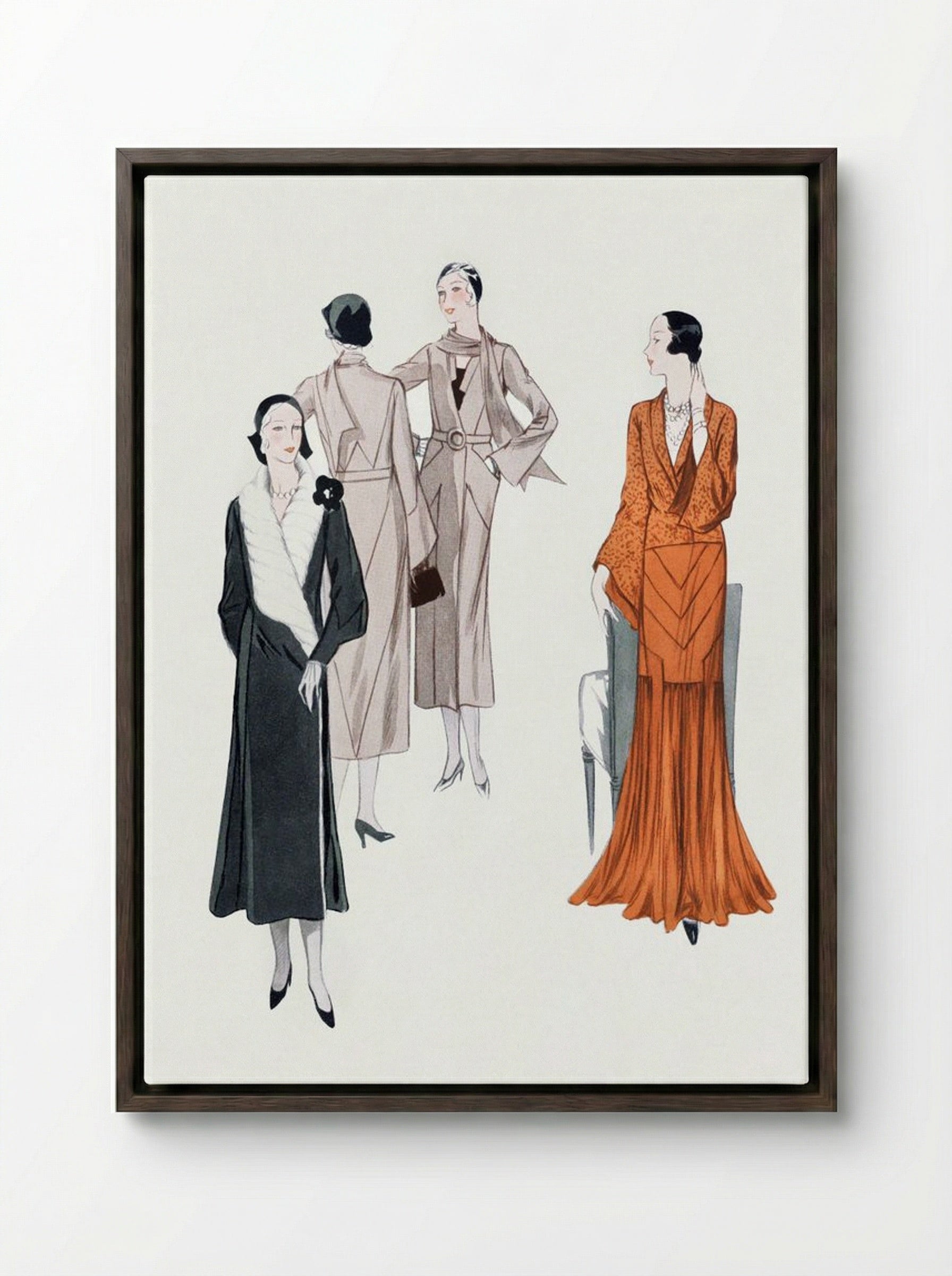Dresses with Shawl Collars - Paul Brion - Framed Canvas Dark Wood