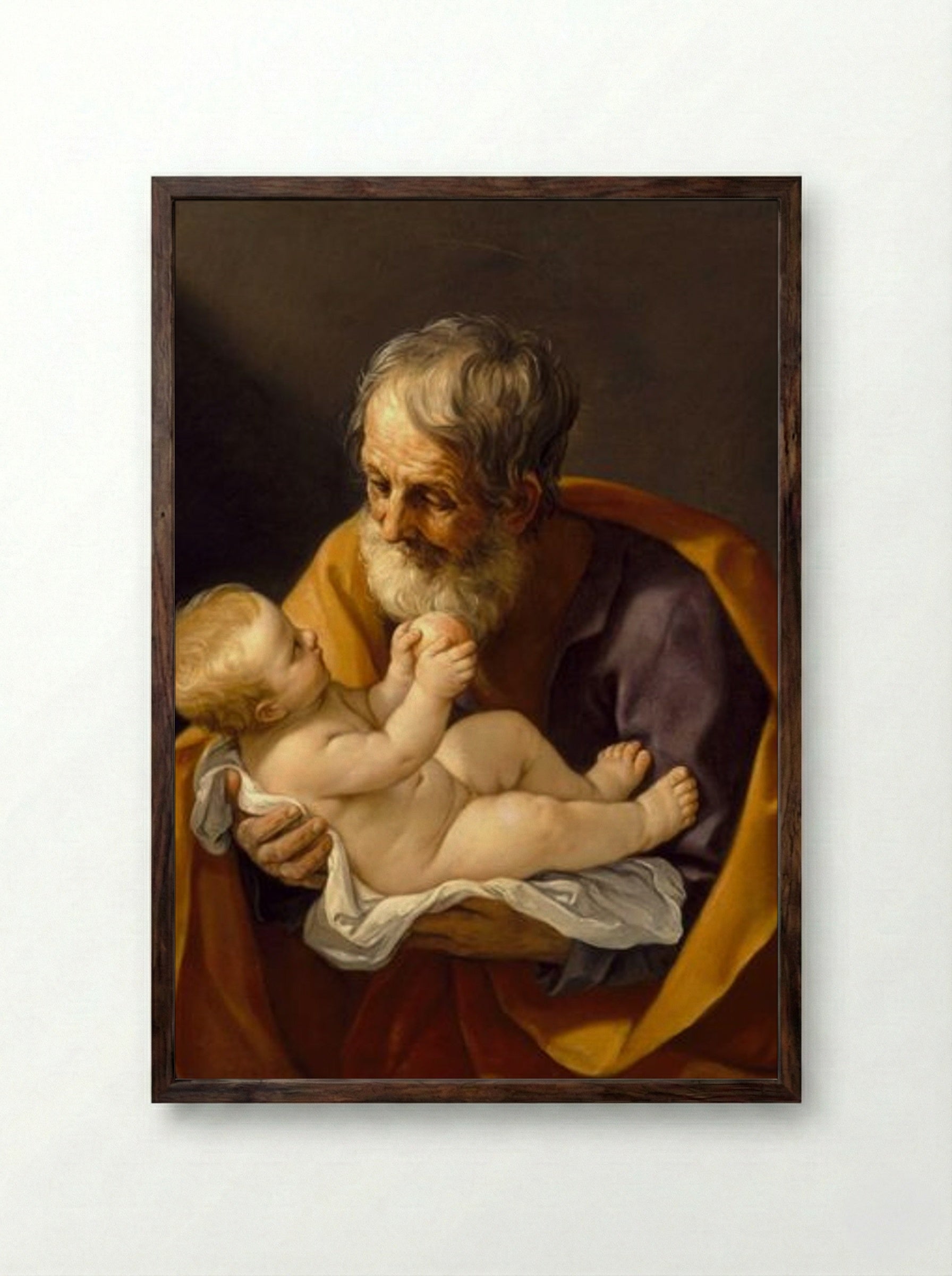 Saint Joseph and the Christ Child - Guido Reni - Framed Print Dark Wood