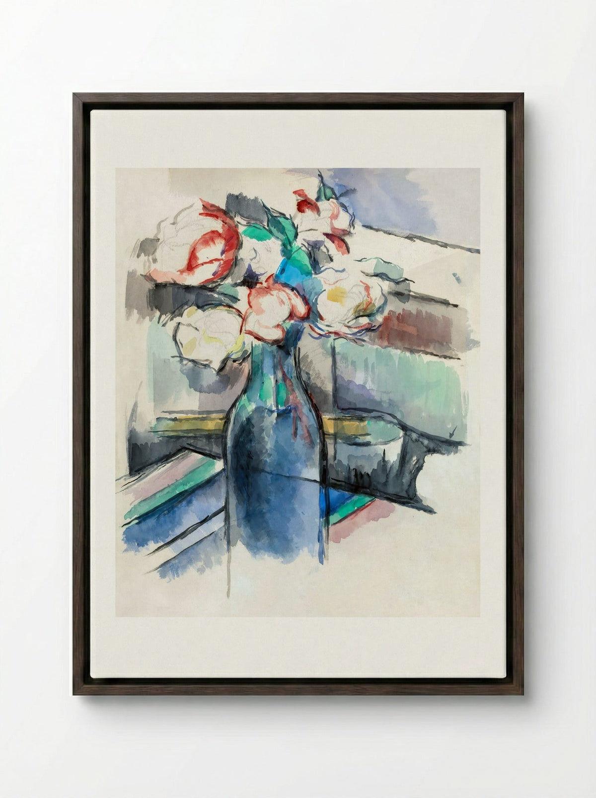 Roses in a Bottle - Paul Cézanne - Framed Canvas Dark Wood