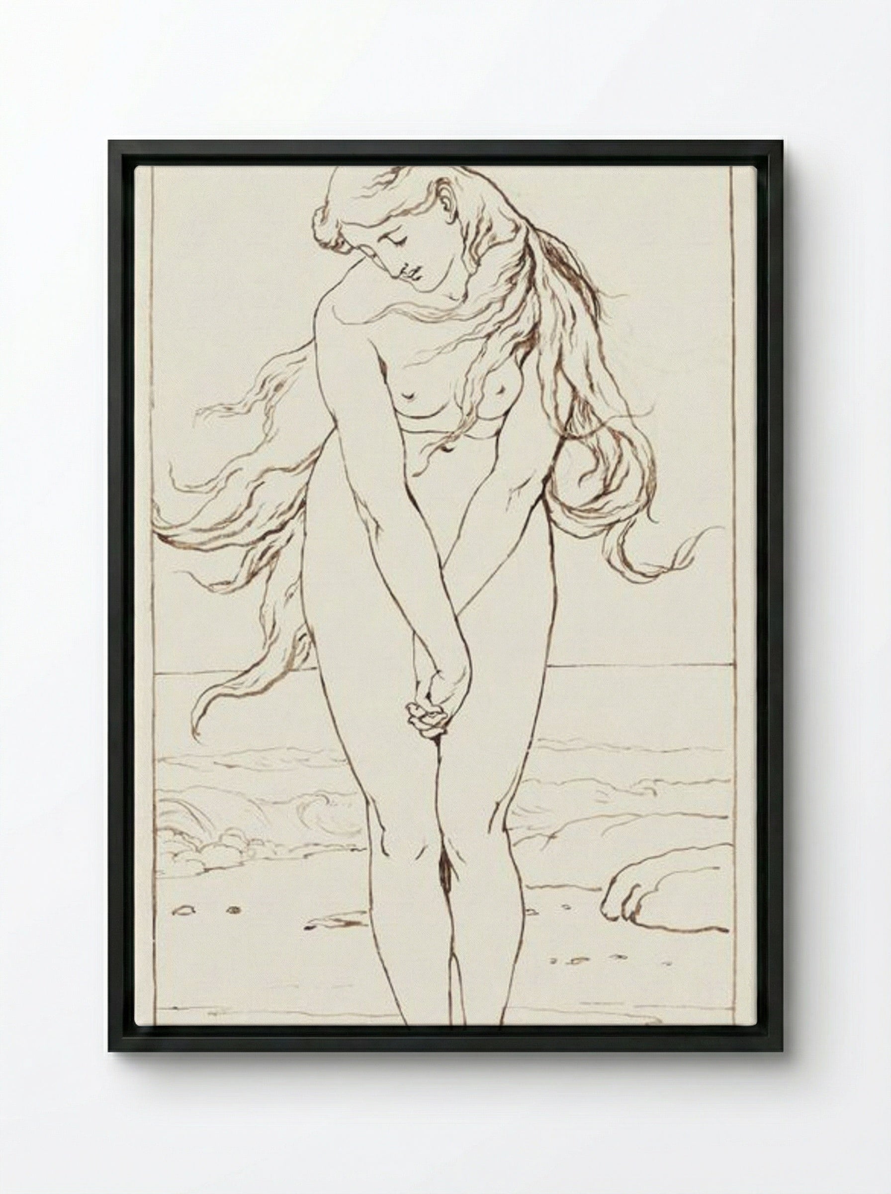 Standing Nude with Crossed Arms - John Dawson Watson - Framed Canvas Black