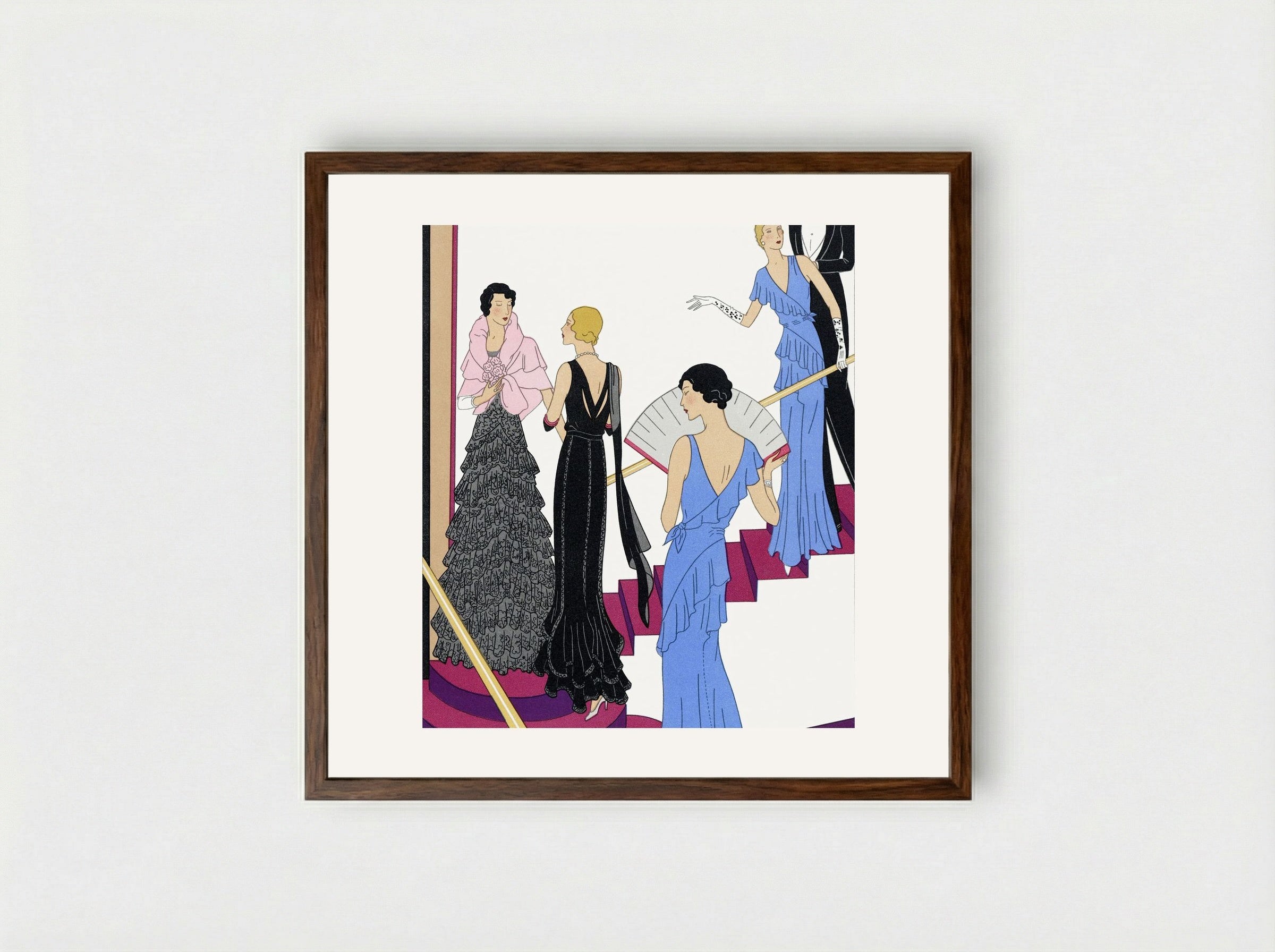 Lace Evening Dress with a Moire Cape - Redfern Ltd. - Framed Print Dark Wood