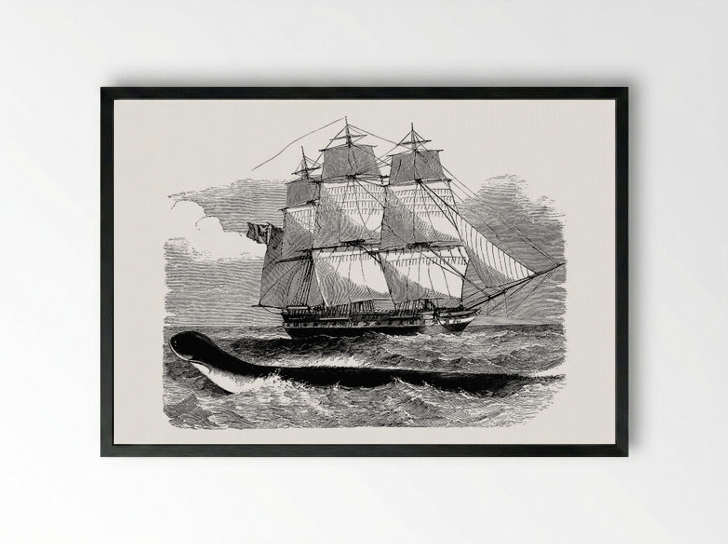 The Great Sea-Serpent, When First Seen From H.M.S. Daedalus - Fine Art Print - Framed Print Black
