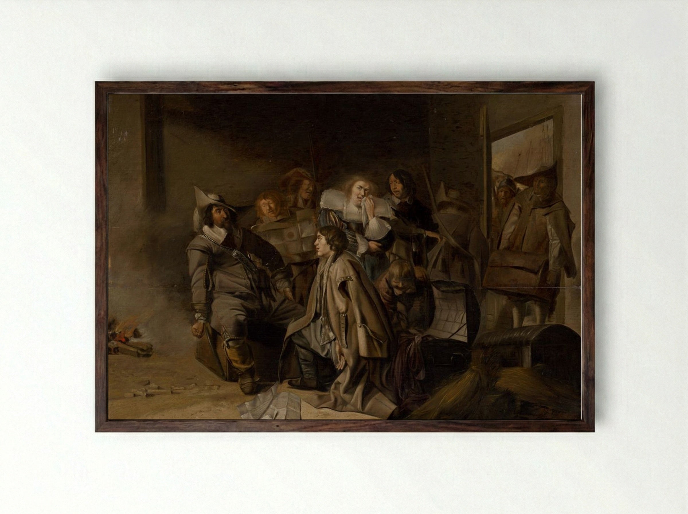 The Questioning of a Prisoner - Pieter Codde - Framed Print Dark Wood
