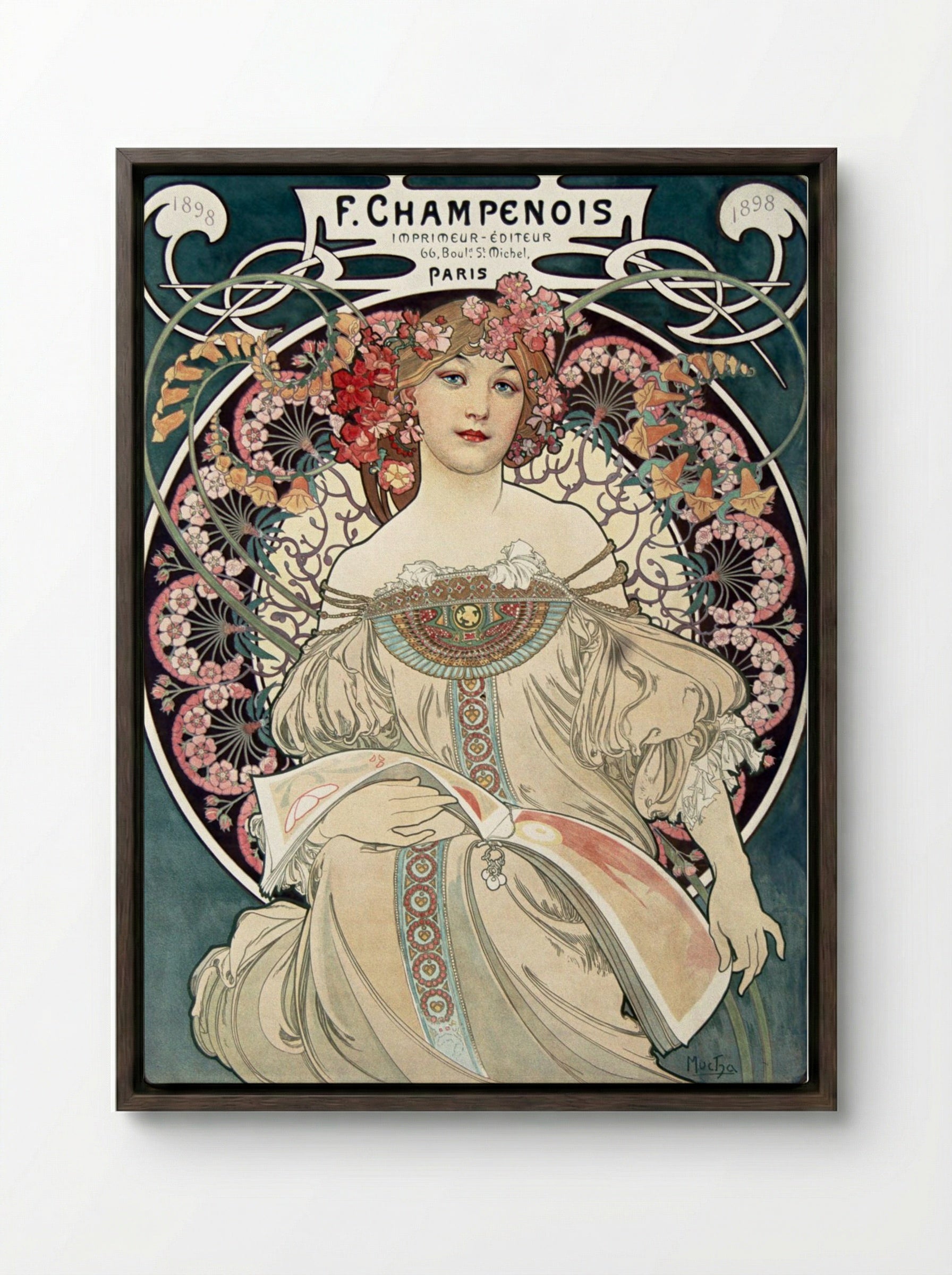 F. Champenois Imprimeur-Éditeur - Alphonse Mucha - Framed Canvas Dark Wood