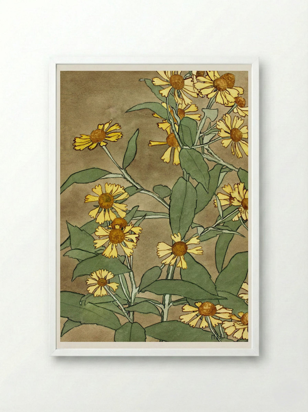Daisies with Orange Center and Yellow Petals - Hannah Borger Overbeck - Framed Print White
