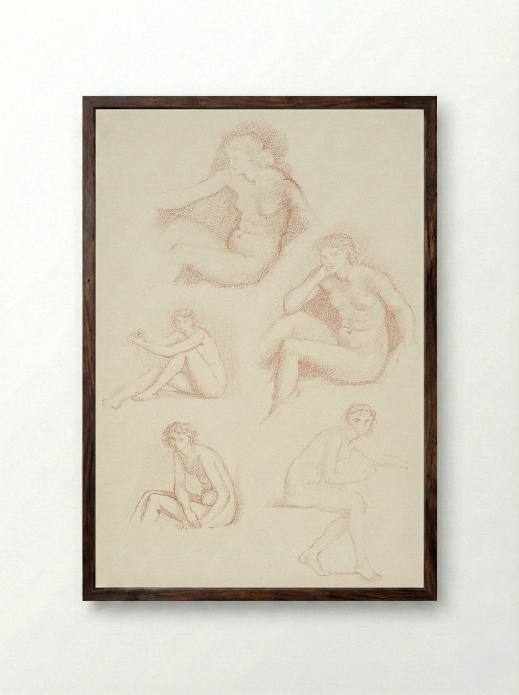 Female Nude: Five Studies of a Seated Girl - Edward Burne-Jones - Framed Print Dark Wood