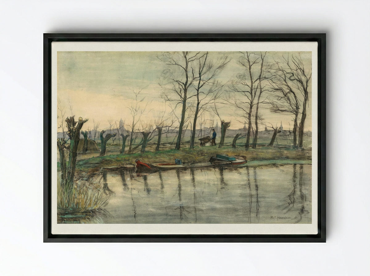 Amsterdam Skyline Viewed from the West - Piet Mondrian - Framed Canvas Black