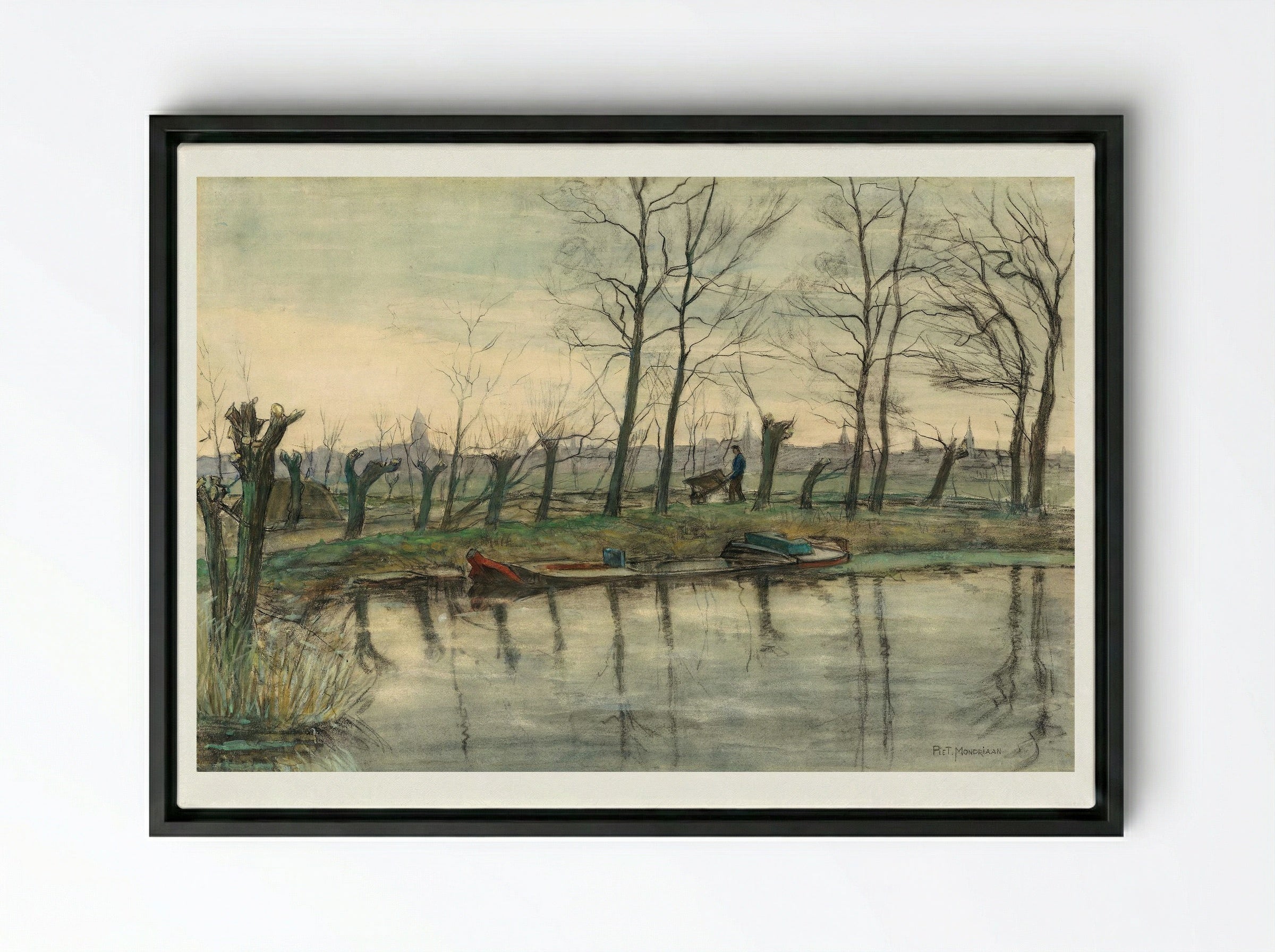 Amsterdam Skyline Viewed from the West - Piet Mondrian - Framed Canvas Black