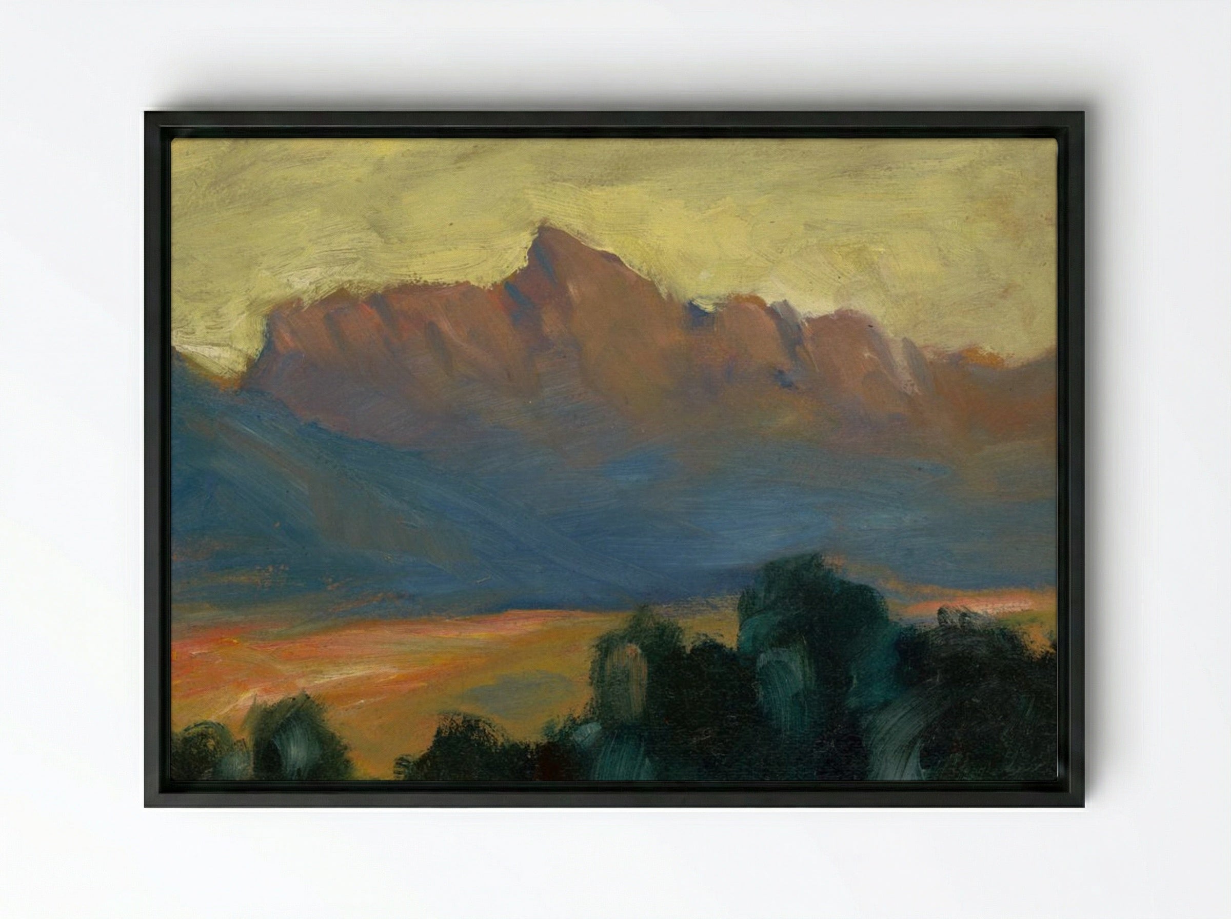 Mountain Landscape at Sunset - Zolo Palugyay - Framed Canvas Black