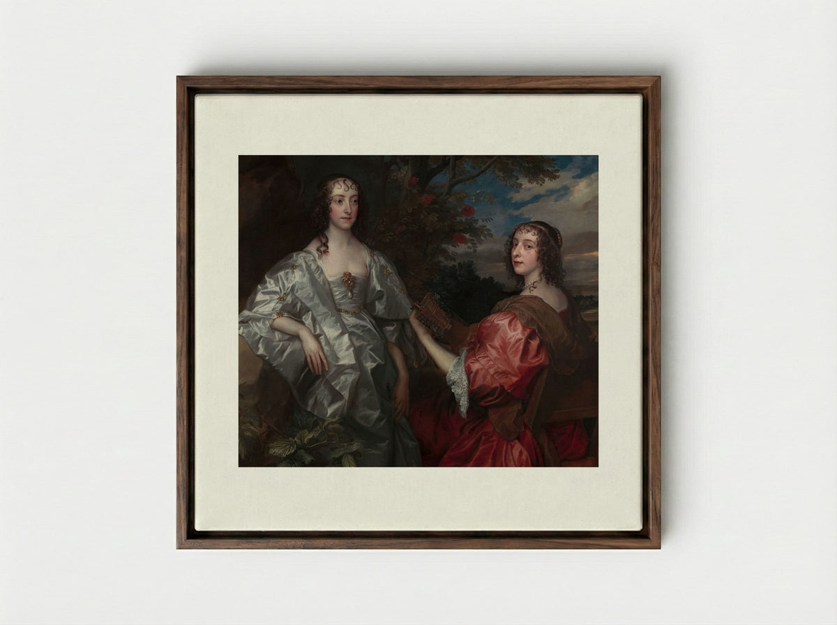 Katherine, Countess of Chesterfield, and Lucy, Countess of Huntingdon - Sir Anthony van Dyck - Framed Canvas Dark Wood