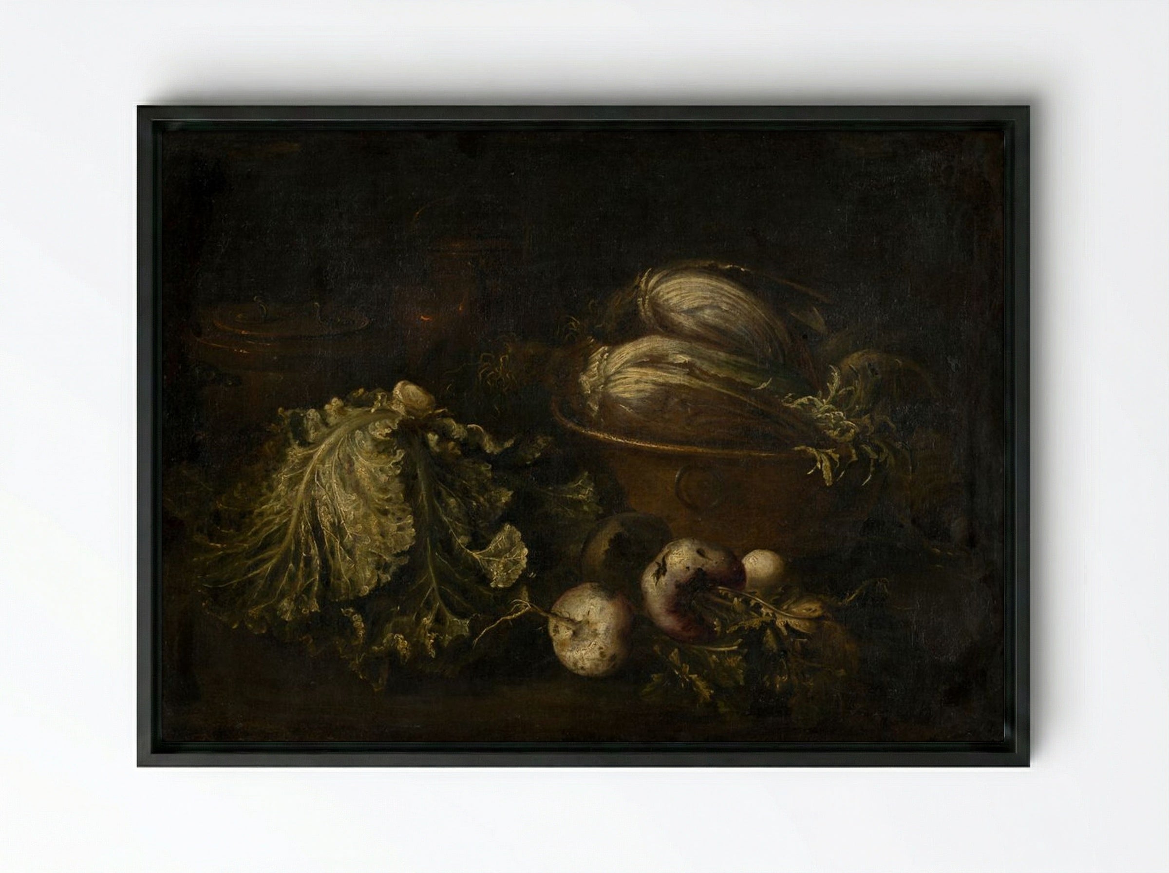 Still Life with Vegetables - Fine Art Print - Framed Canvas Black