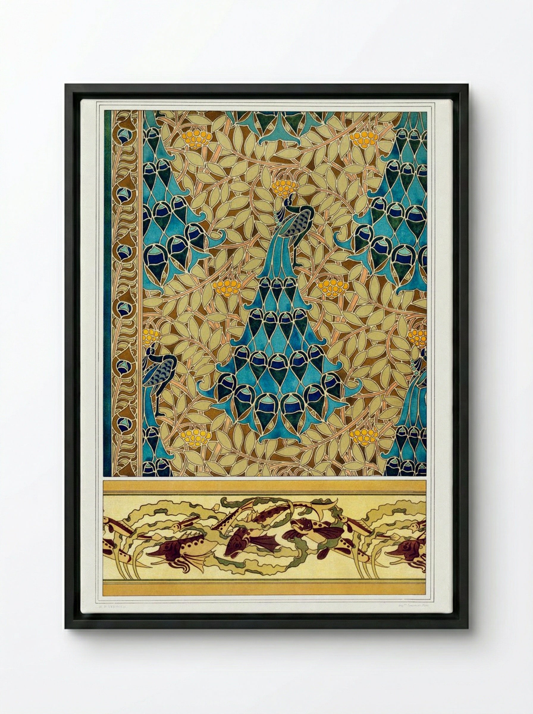 Paons dans les Sorbiers, Poissons et Algues - Maurice Pillard Verneuil - Framed Canvas Black