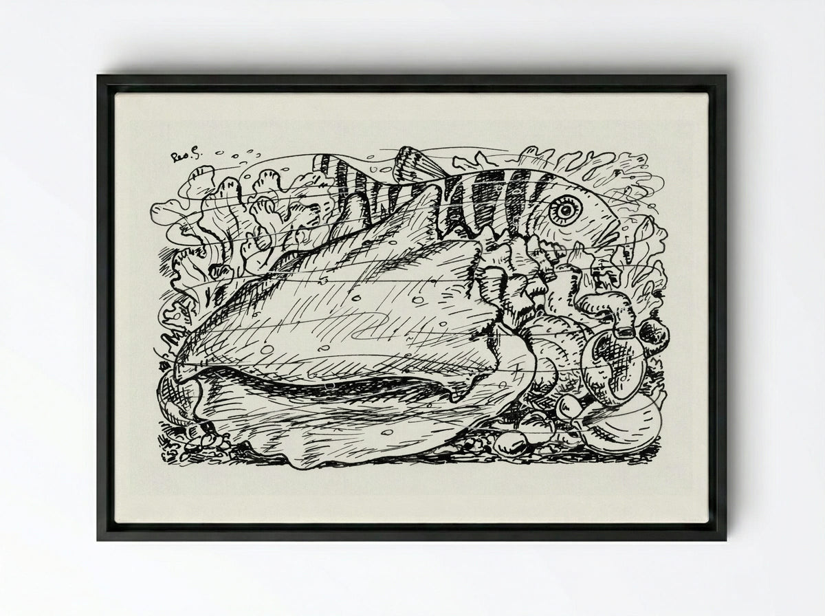 Fish and Shell in the Water - Leo Gestel - Framed Canvas Black