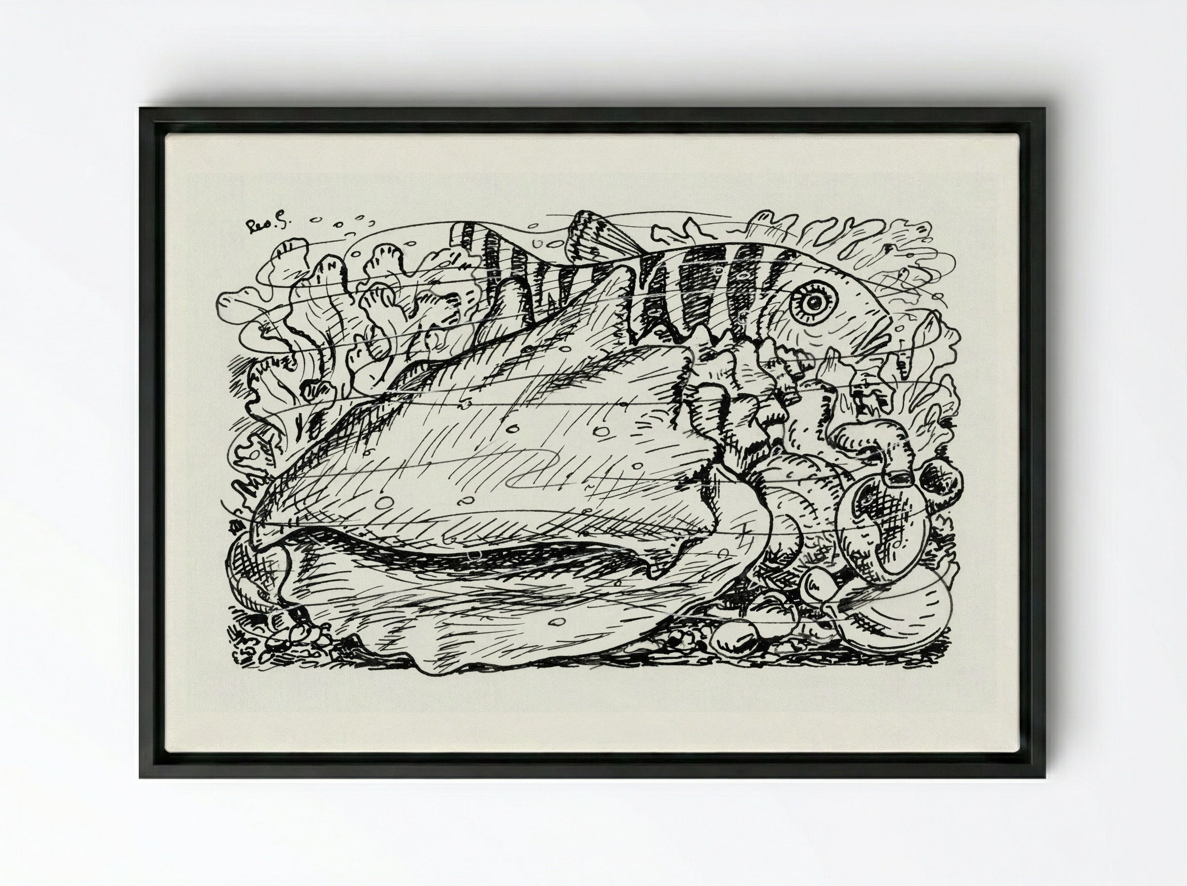 Fish and Shell in the Water - Leo Gestel - Framed Canvas Black