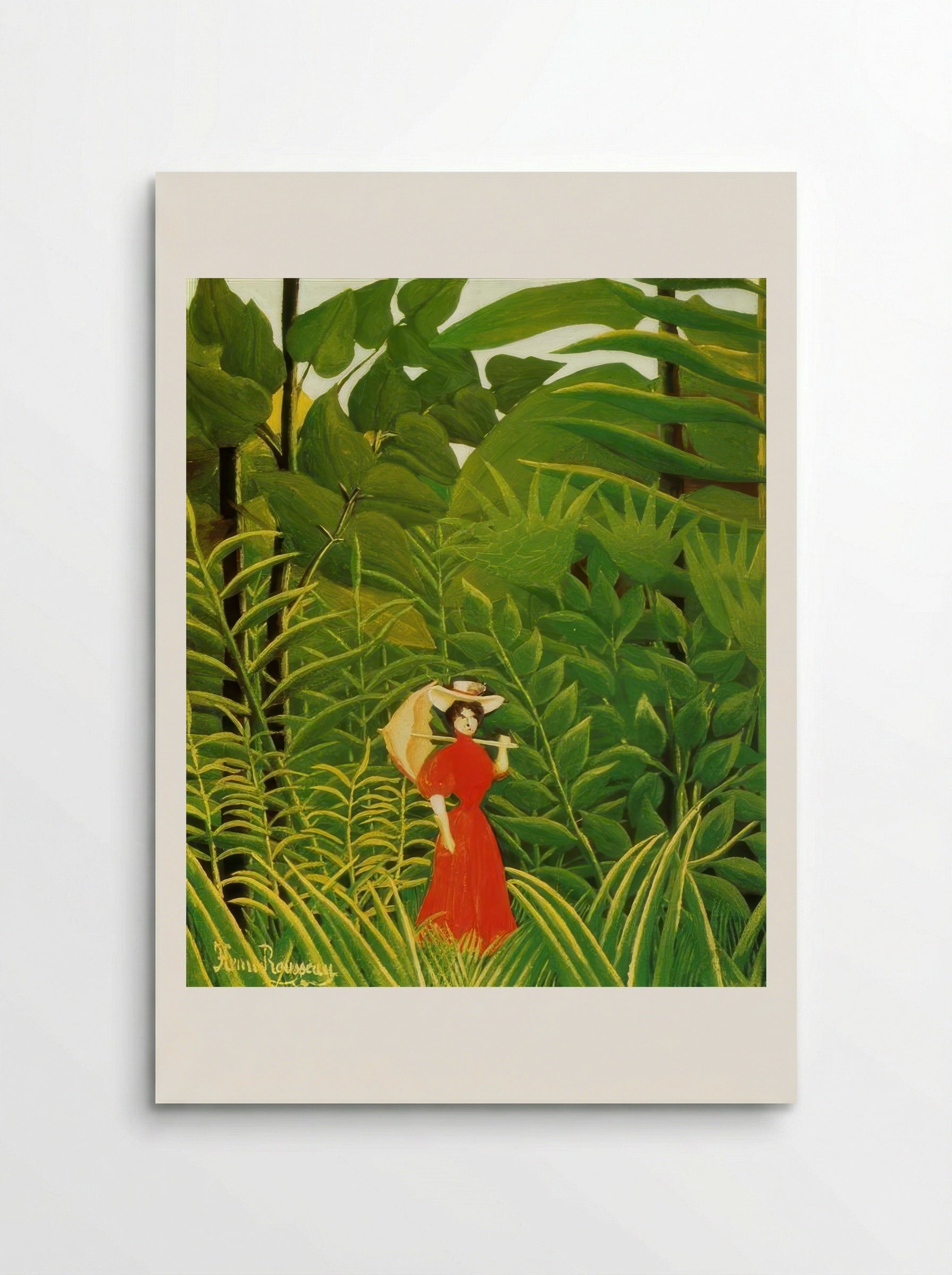 Woman in Red in the Forest by Henri Rousseau – Naïve Art Figurative Jungle Print - Poster