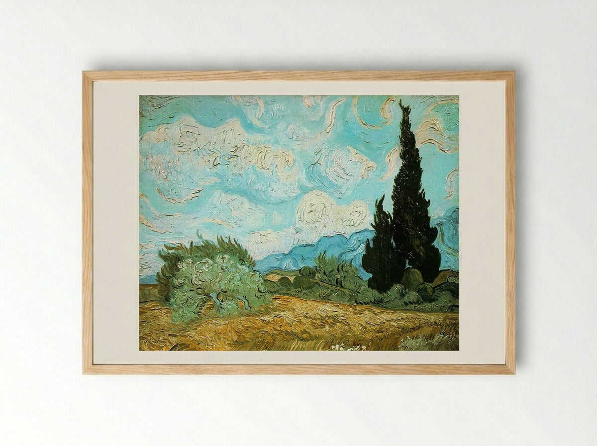 Wheat Field with Cypresses - Vincent van Gogh - Framed Print Wood