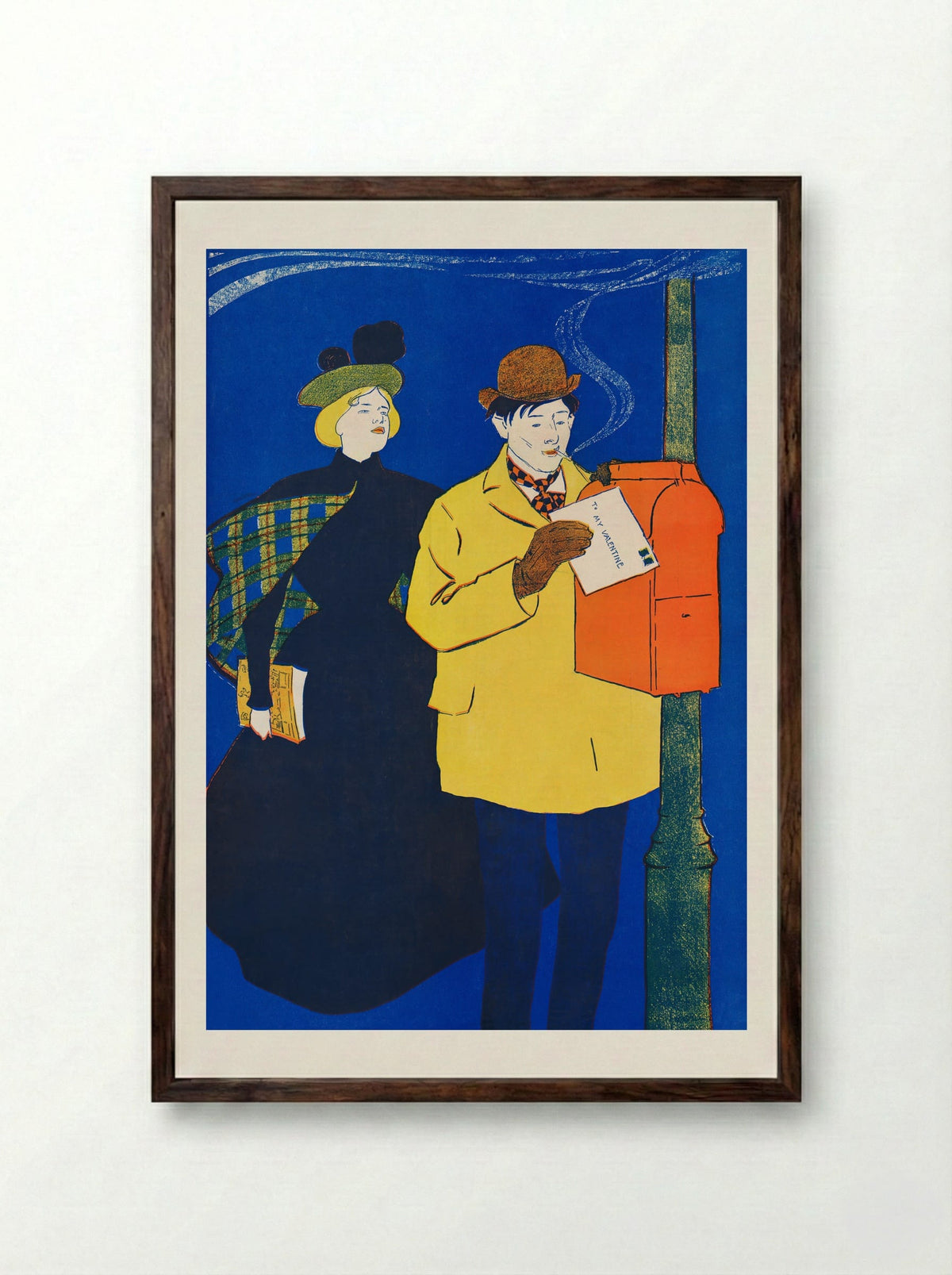 Man and Woman Sending Letter - Edward Penfield - Framed Print Dark Wood