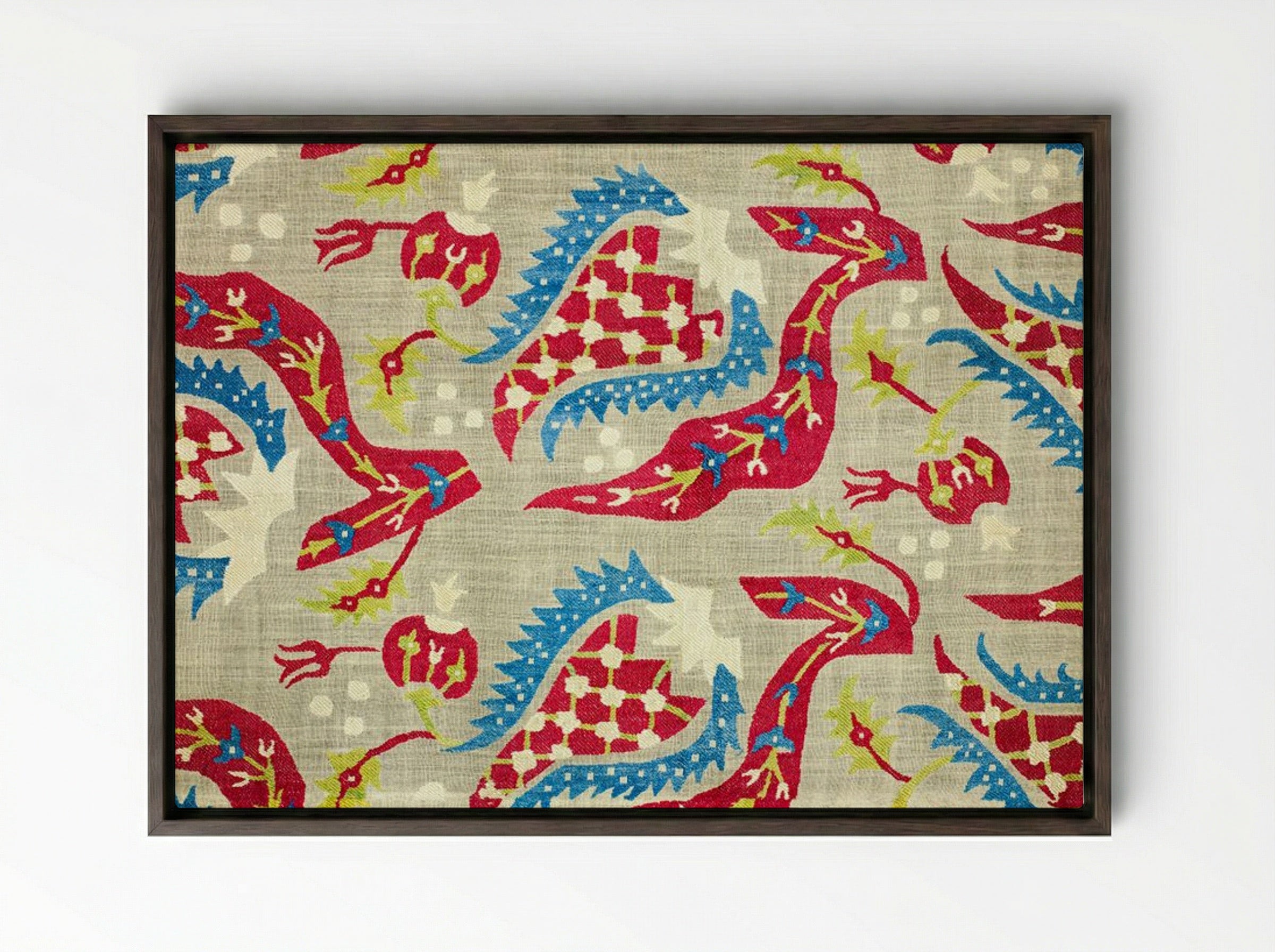 Turkish Bed Cover (Embroidered Textile Design) - William Morris - Framed Canvas Dark Wood
