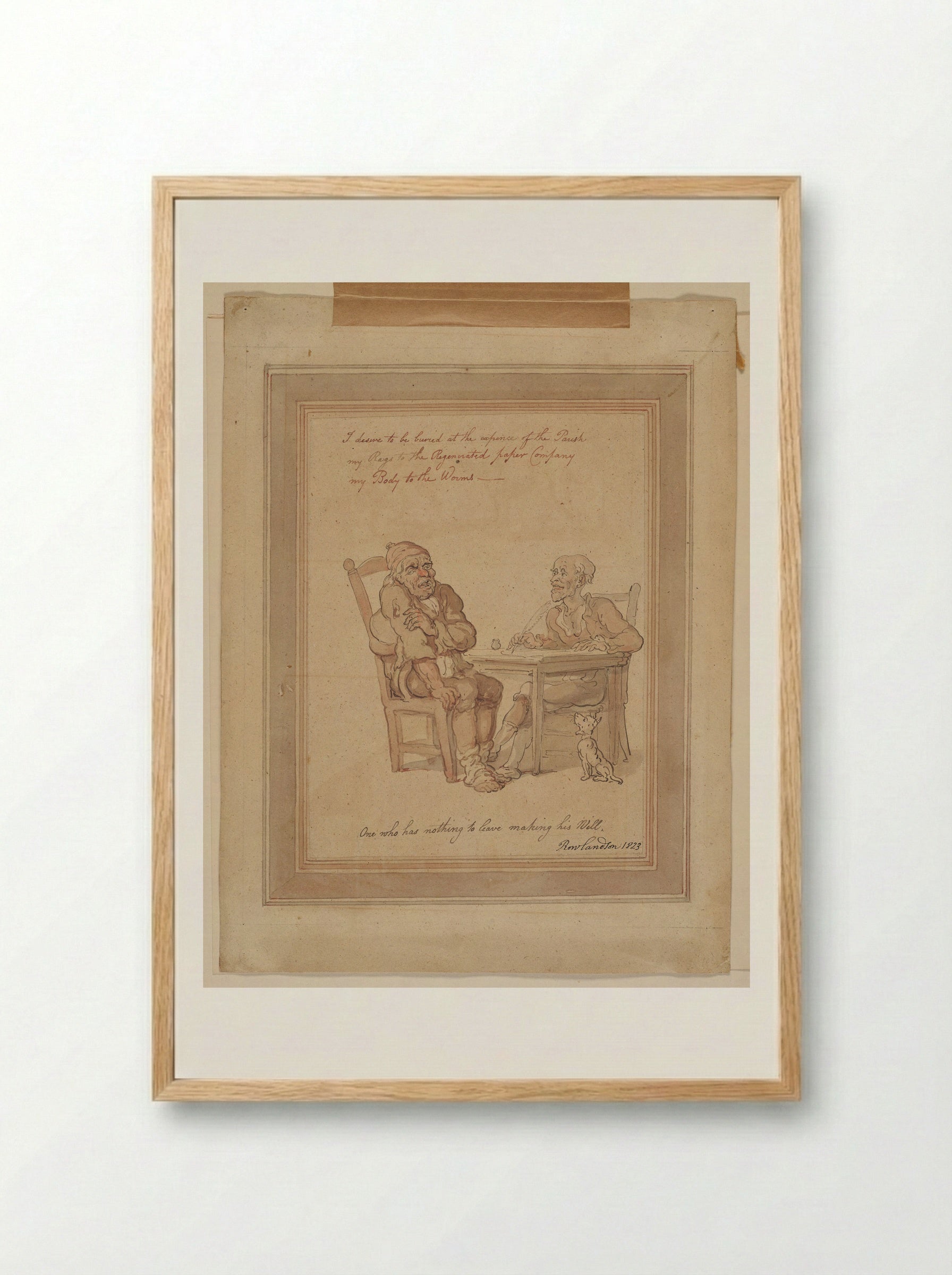 One Who Has Nothing to Leave Making His Will - Thomas Rowlandson - Framed Print Wood