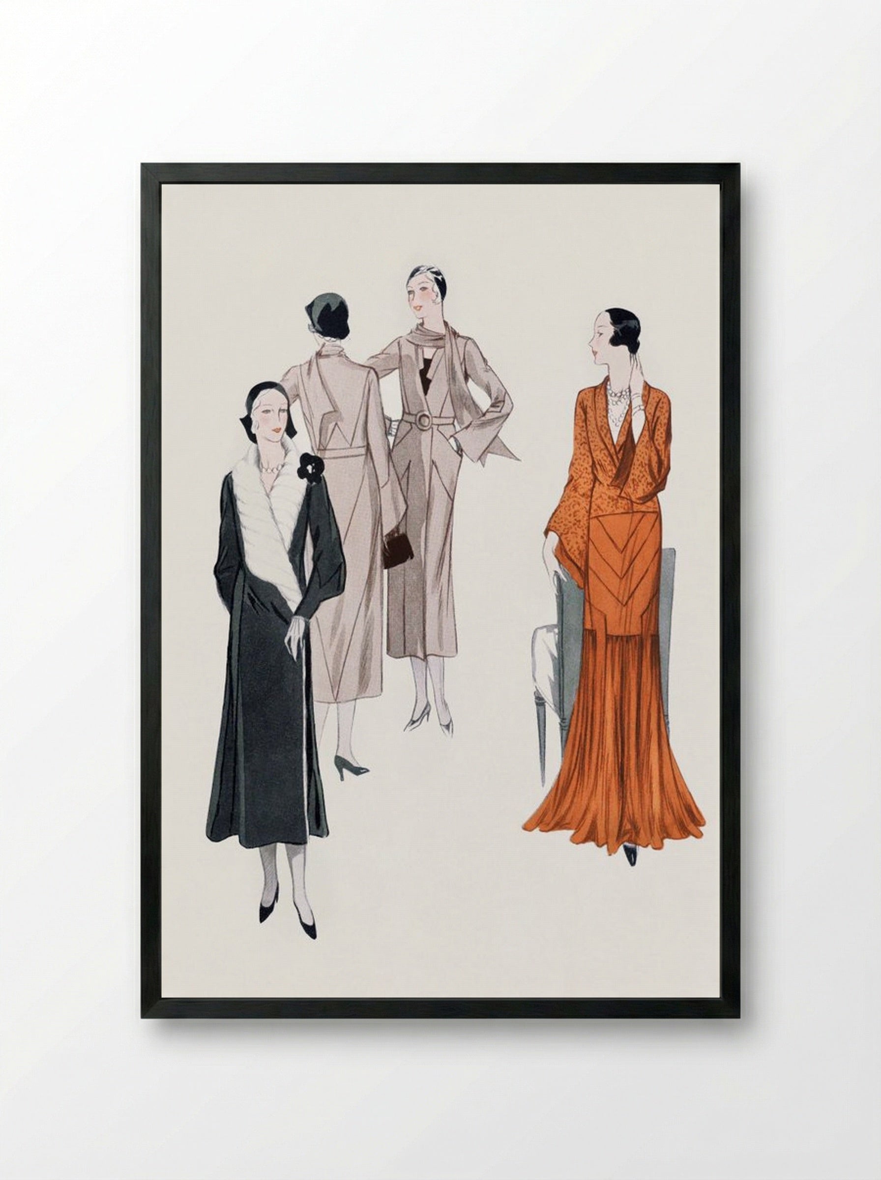 Dresses with Shawl Collars - Paul Brion - Framed Print Black
