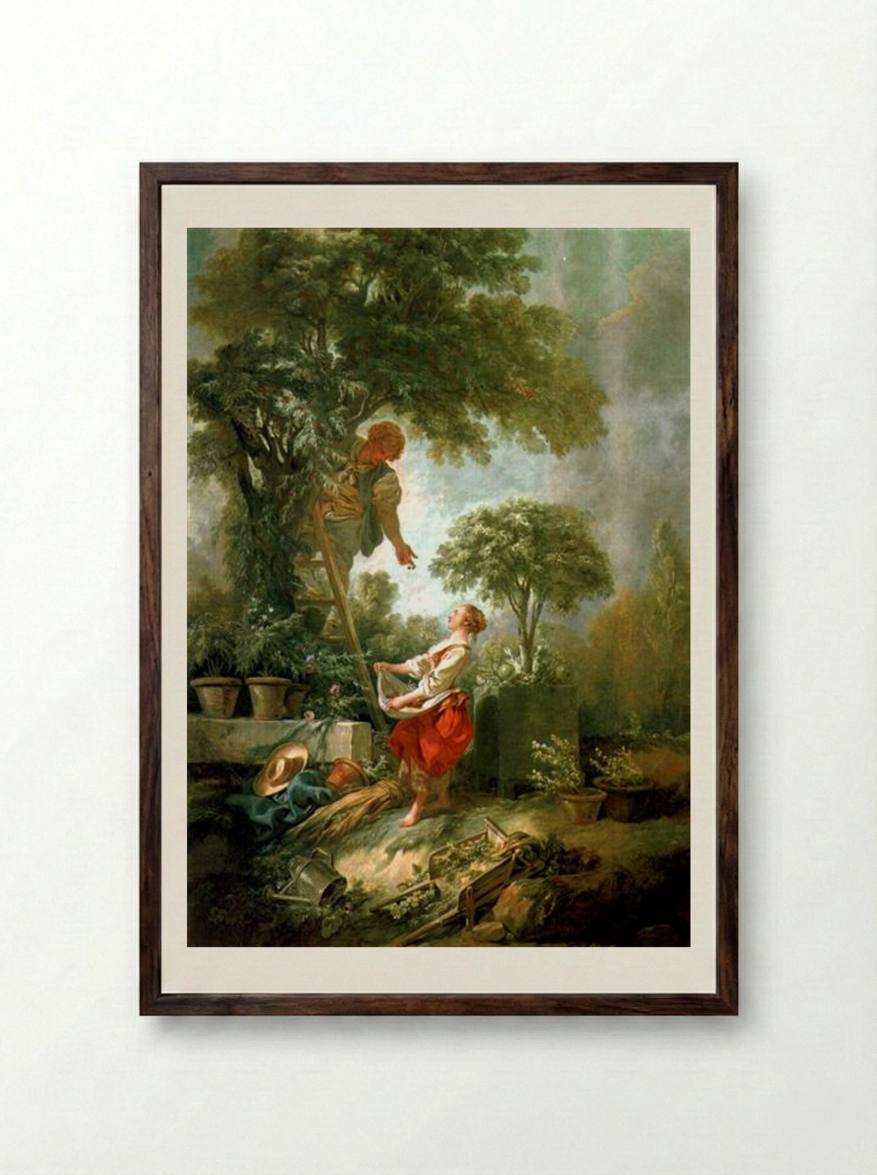 Landscape with Cherry Picker - François Boucher - Framed Print Dark Wood