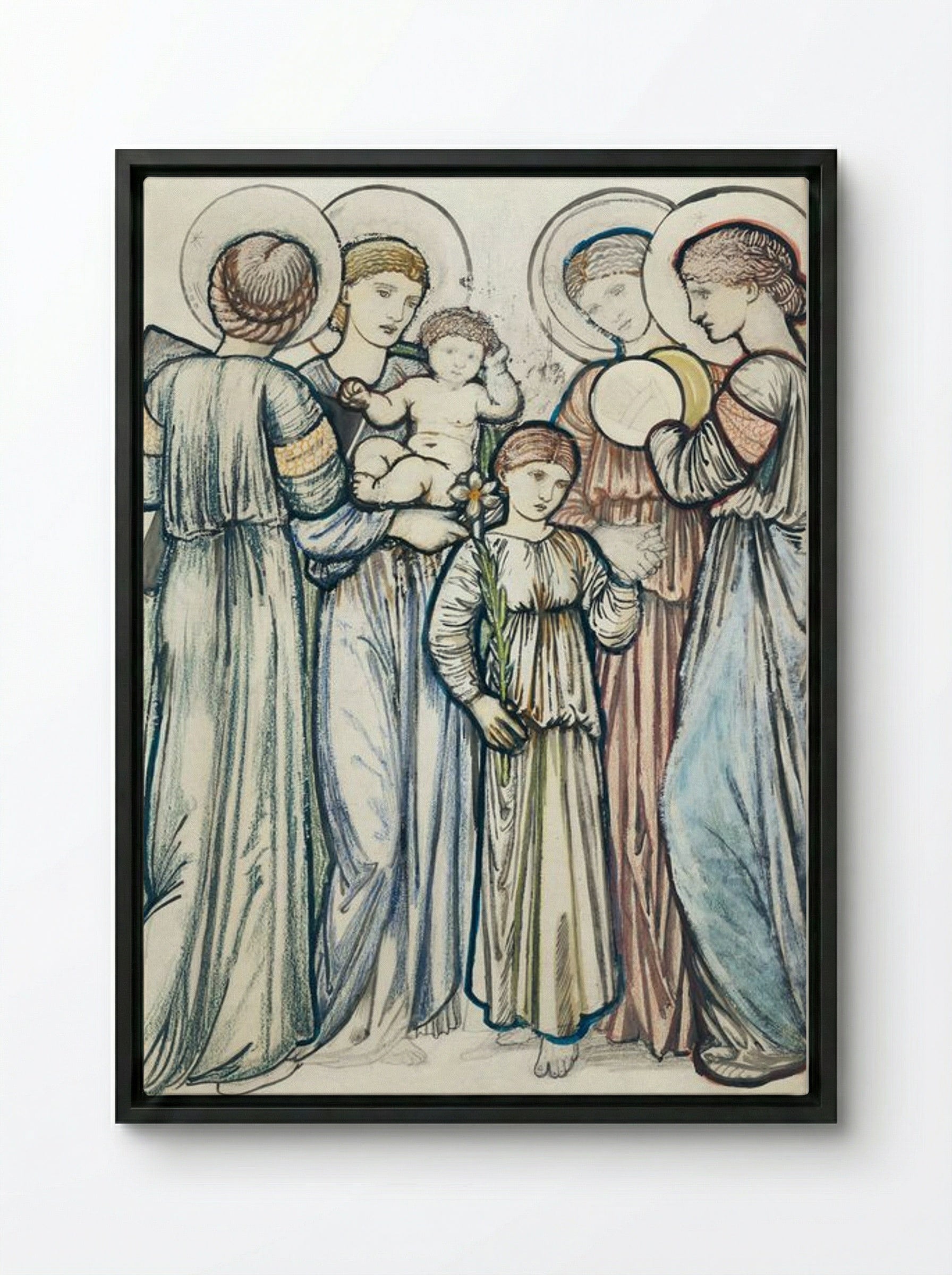 Angels and Children - Edward Burne-Jones - Framed Canvas Black