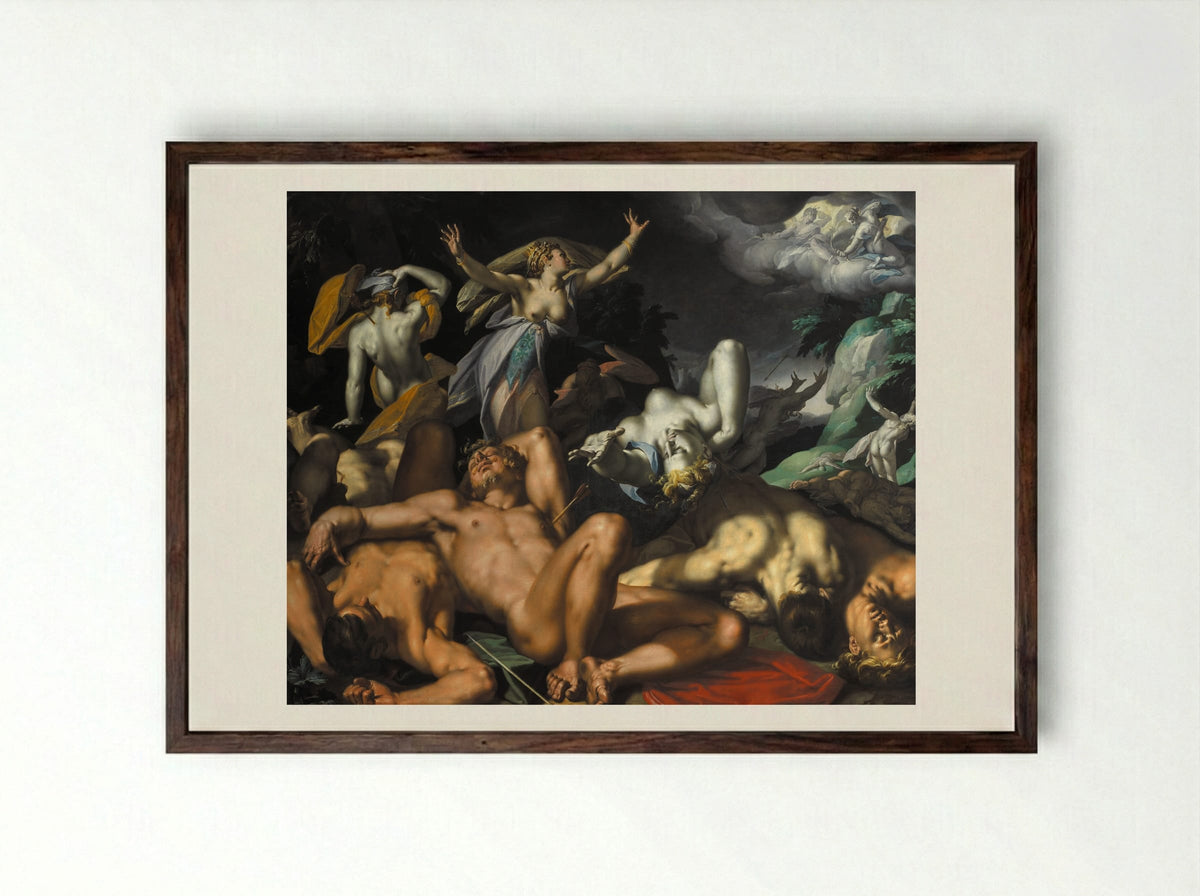 Apollo and Diana Punishing Niobe by Killing her Children - Abraham Bloemaert - Framed Print Dark Wood