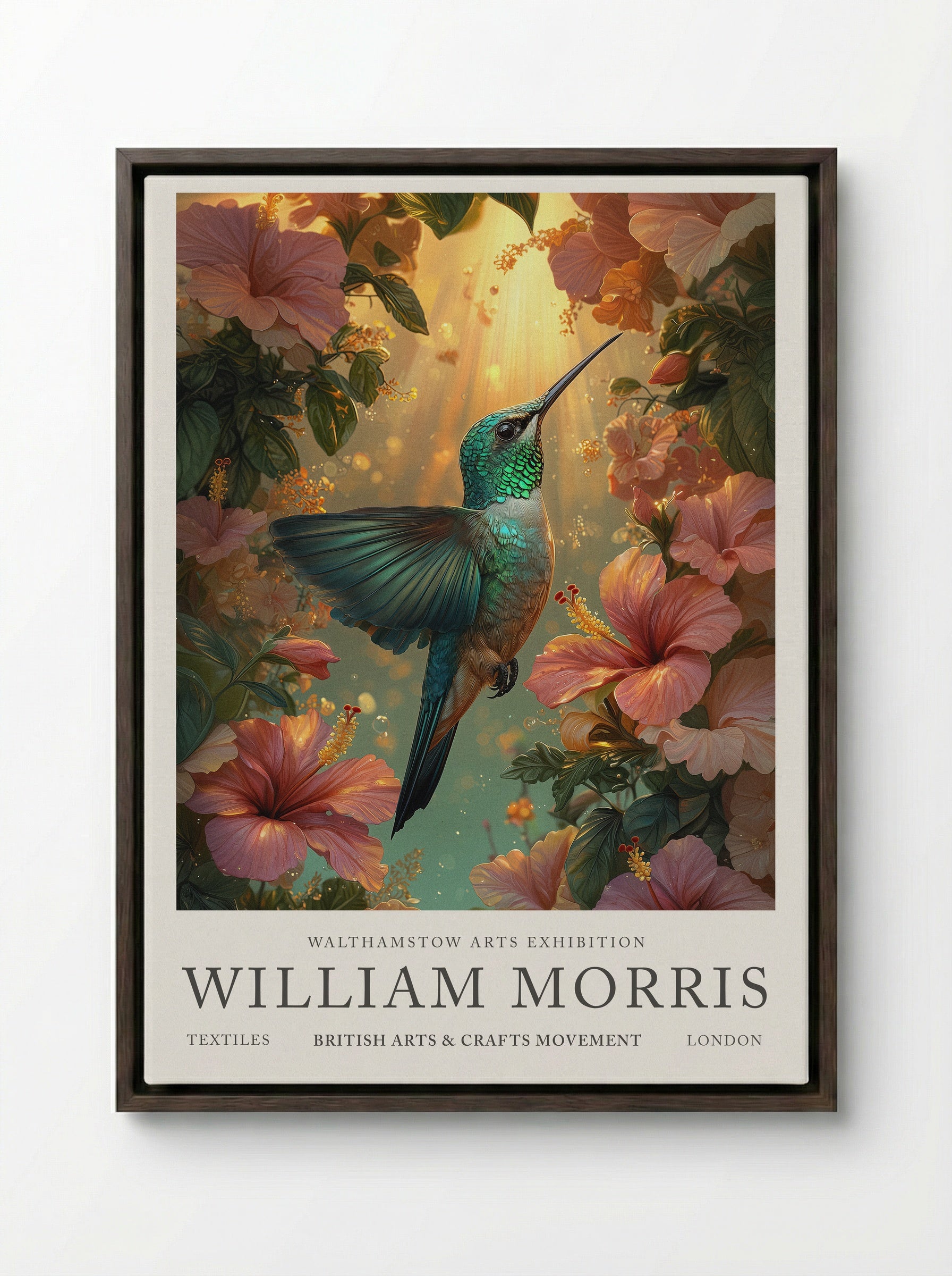 Hummingbird Halo - William Morris - Framed Canvas Dark Wood