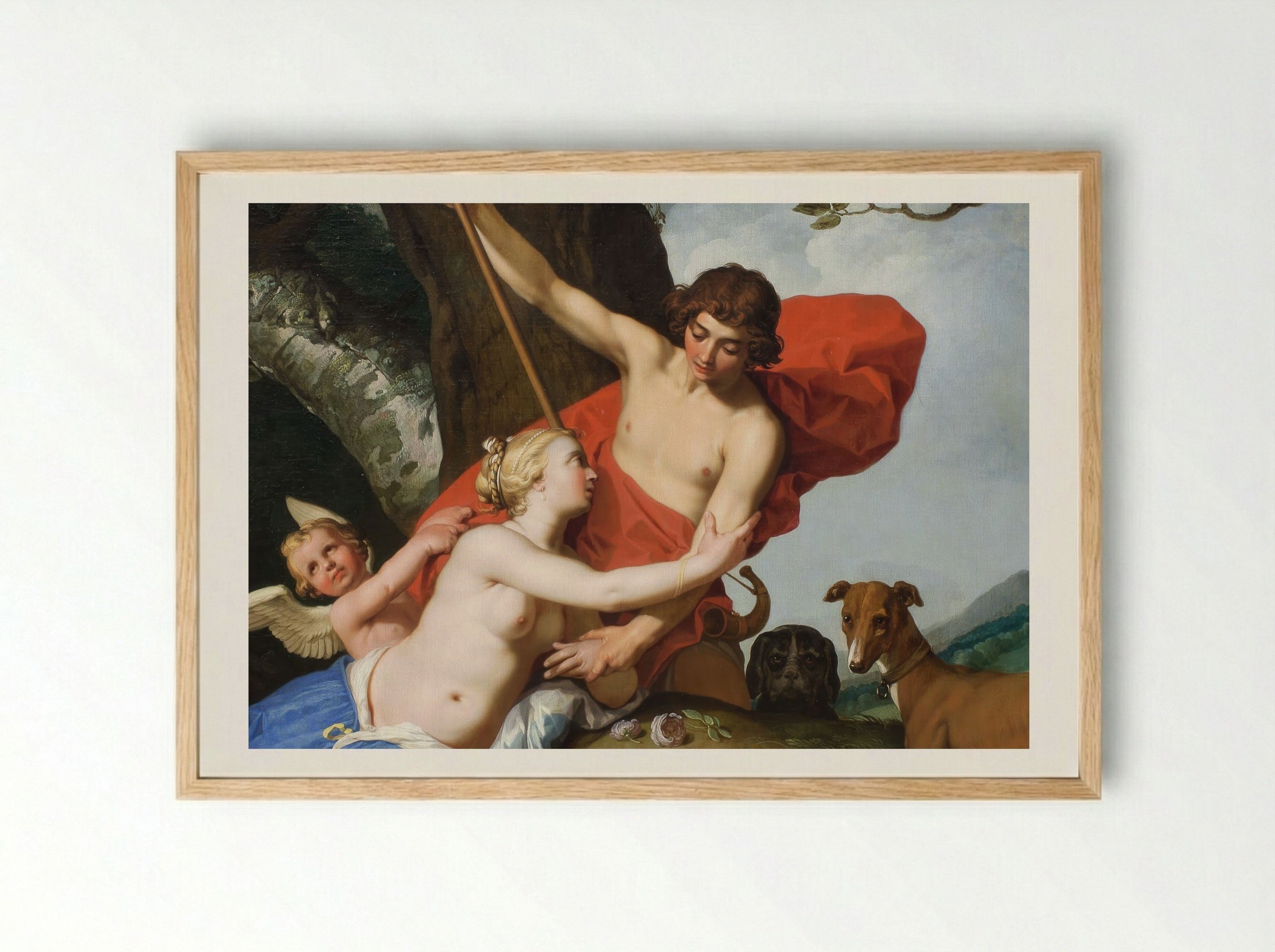 Venus and Adonis - Abraham Bloemaert - Framed Print Wood