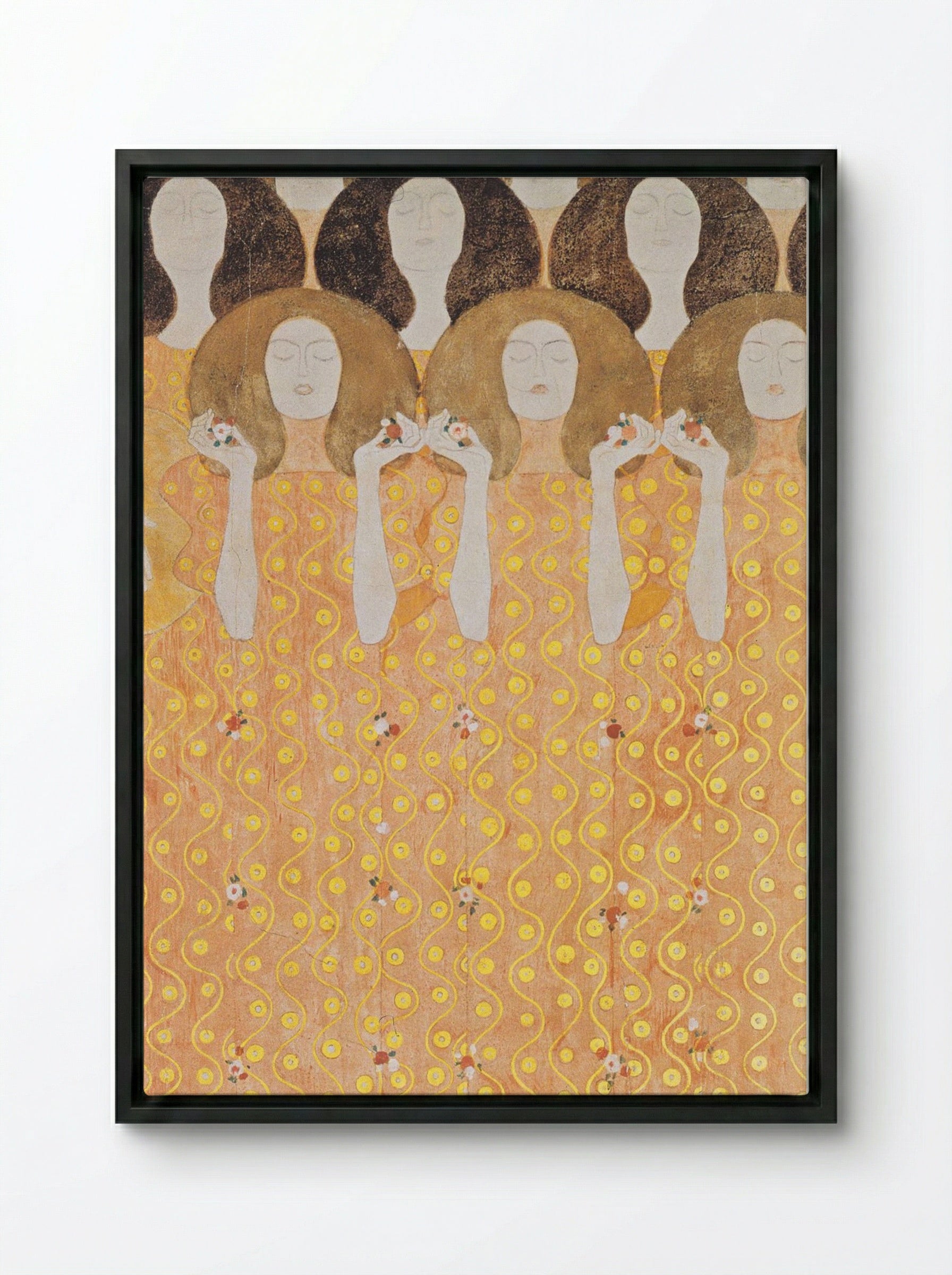 Detail from Beethoven Frieze: The Yearning for Happiness of Mankind - Gustav Klimt - Framed Canvas Black
