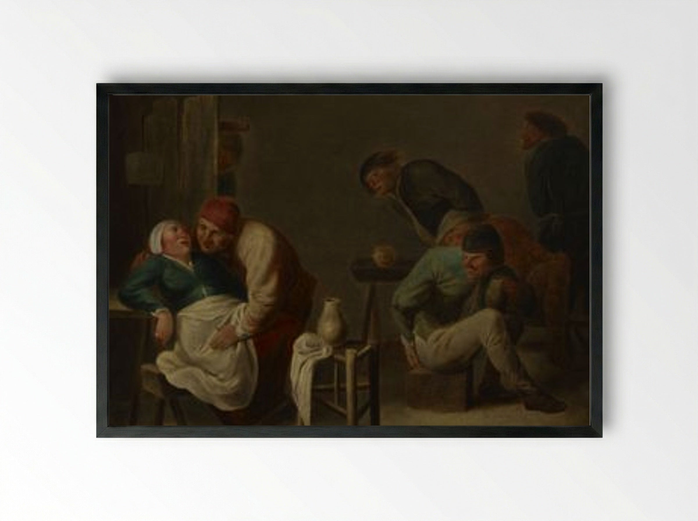 Tavern Scene with Figures - Fine Art Print - Framed Print Black