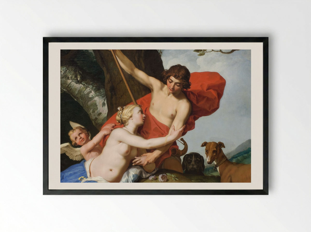 Venus and Adonis - Abraham Bloemaert - Framed Print Black