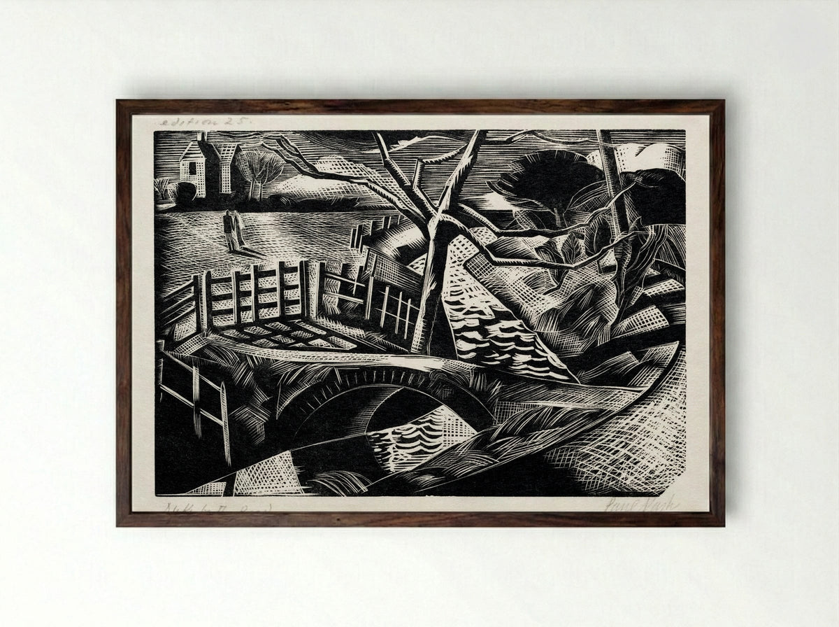 Dyke by the Road - Paul Nash - Framed Print Dark Wood