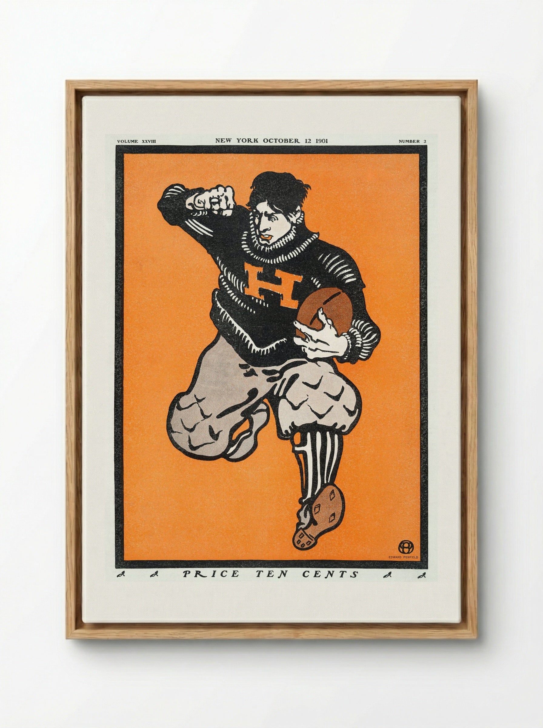 American Football Player - Edward Penfield - Framed Canvas Wood