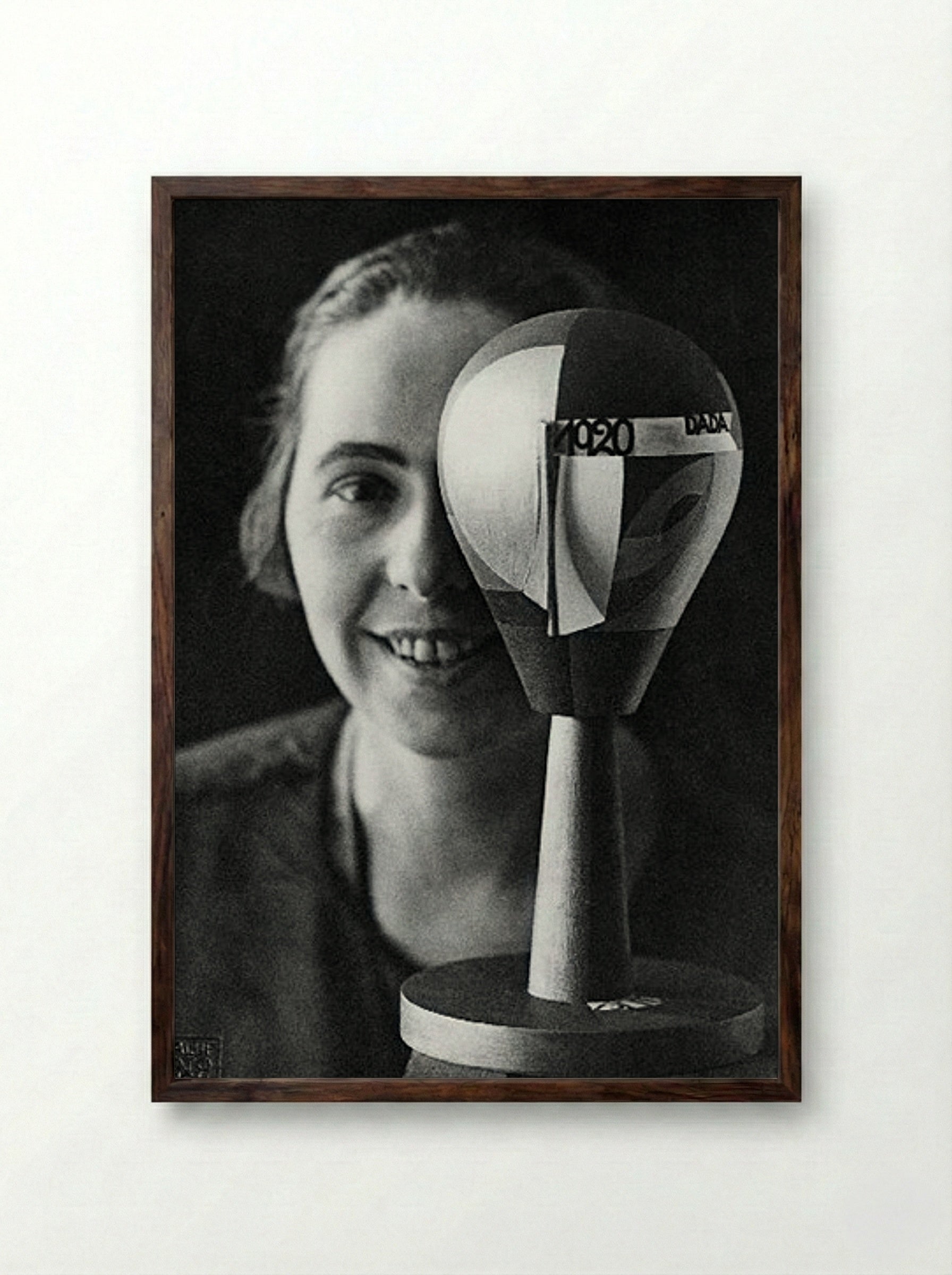 Self-portrait with Dada-Kopf (Dada Head) - Sophie Taeuber-Arp - Framed Print Dark Wood