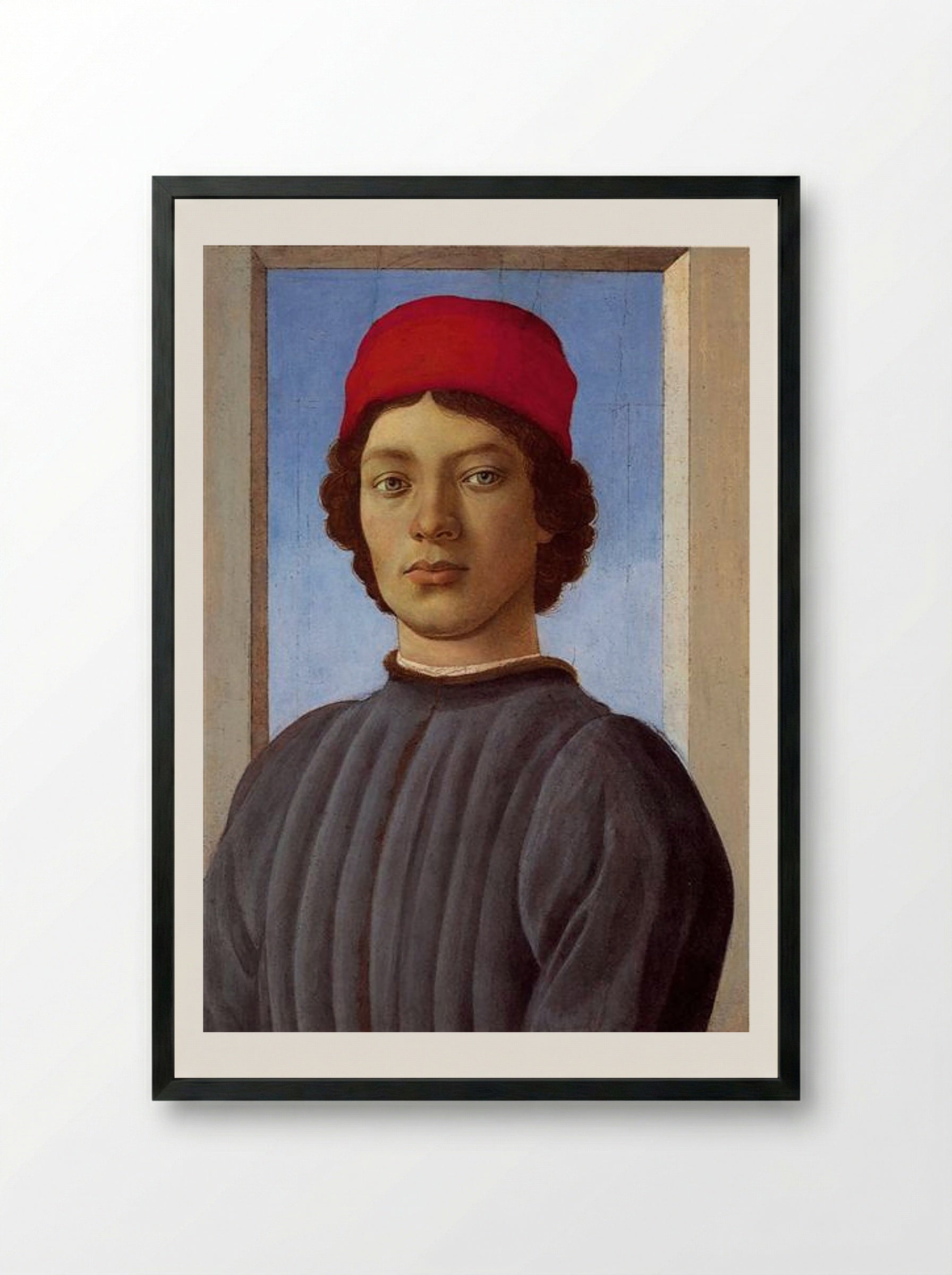 Portrait of a Young Man with Red Cap - Sandro Botticelli - Framed Print Black