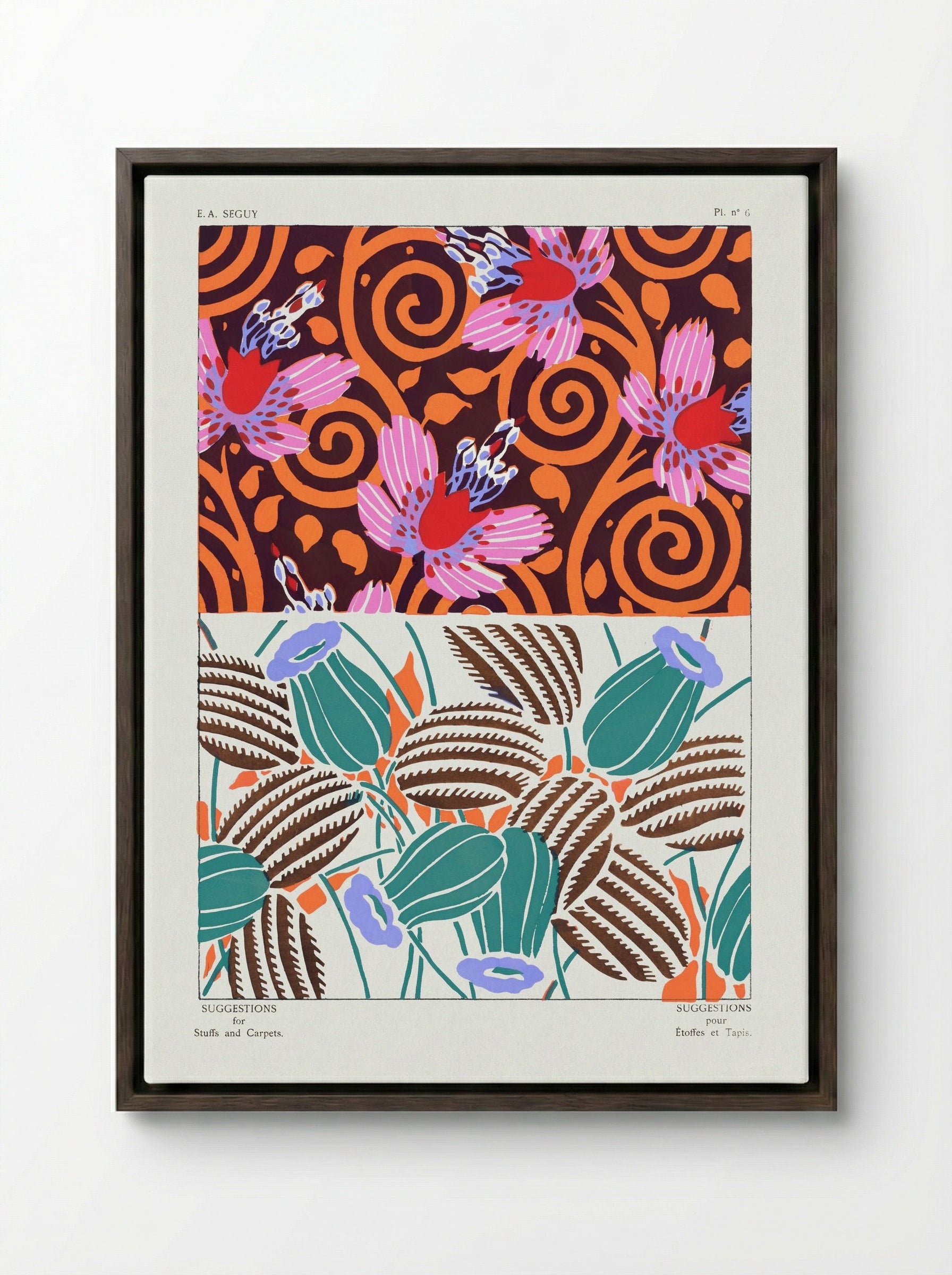 Suggestions for Stuffs and Carpets, Plate 6 - Émile-Allain Séguy - Framed Canvas Dark Wood