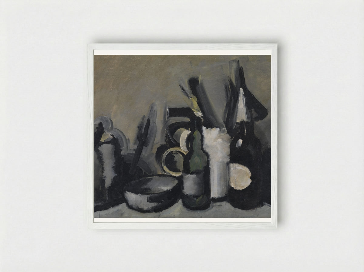 Arrangement with Bottle - Harald Giersing - Framed Print White