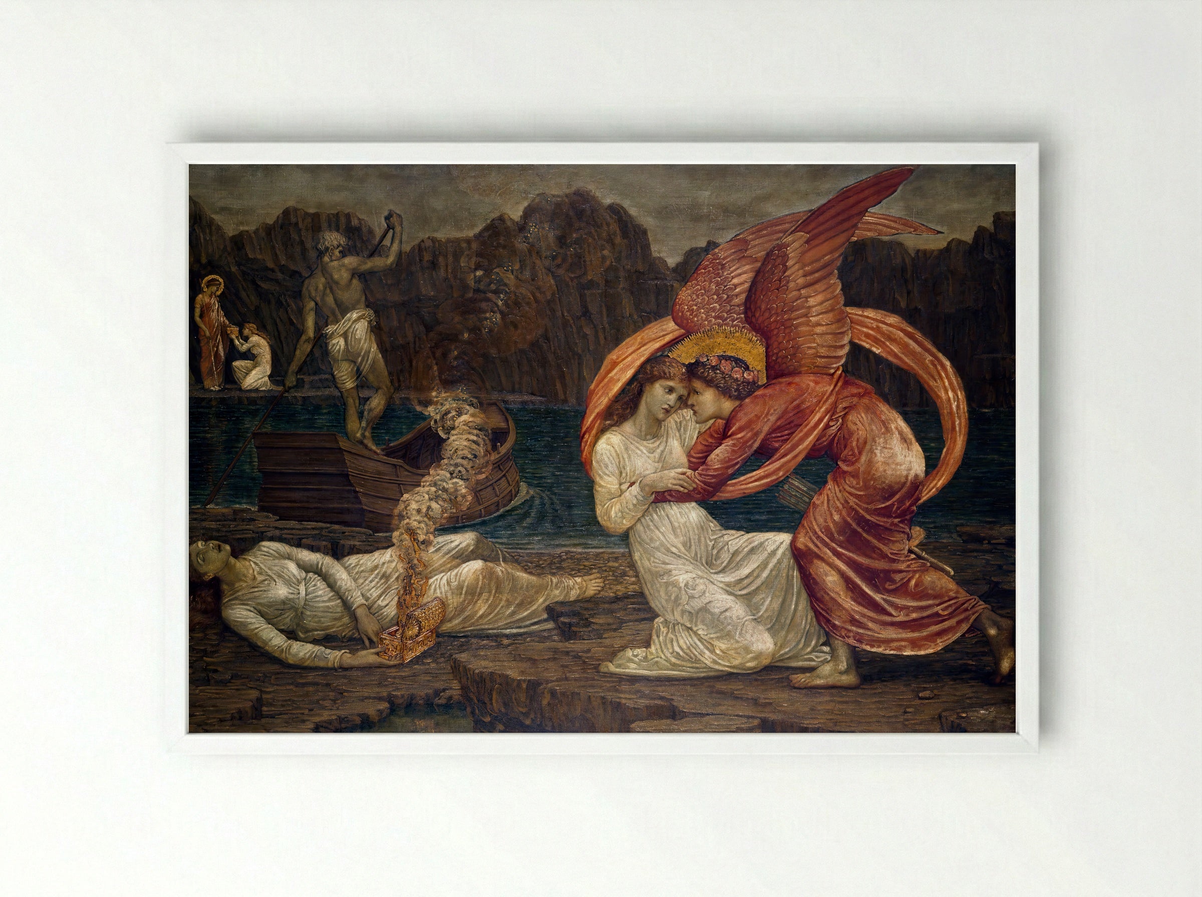 Psyche Receiving the Casket from Proserpine - Edward Burne-Jones - Framed Print White