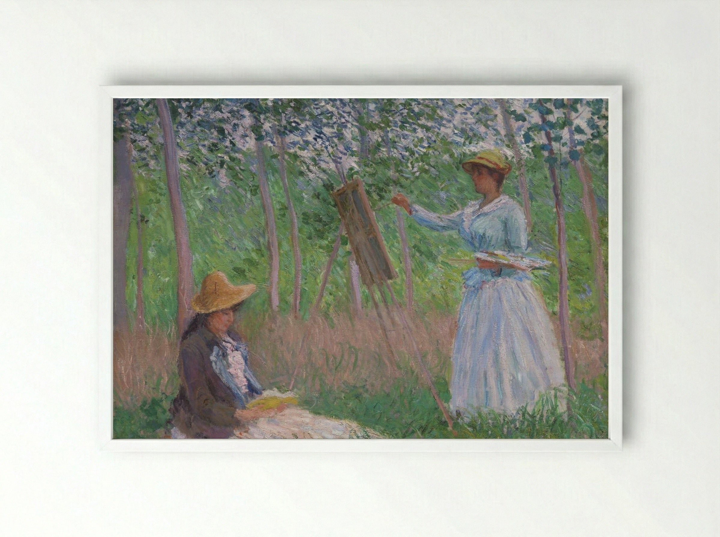 Blanche Hoschedé at Her Easel with Suzanne Hoschedé Reading - Claude Monet - Framed Print White