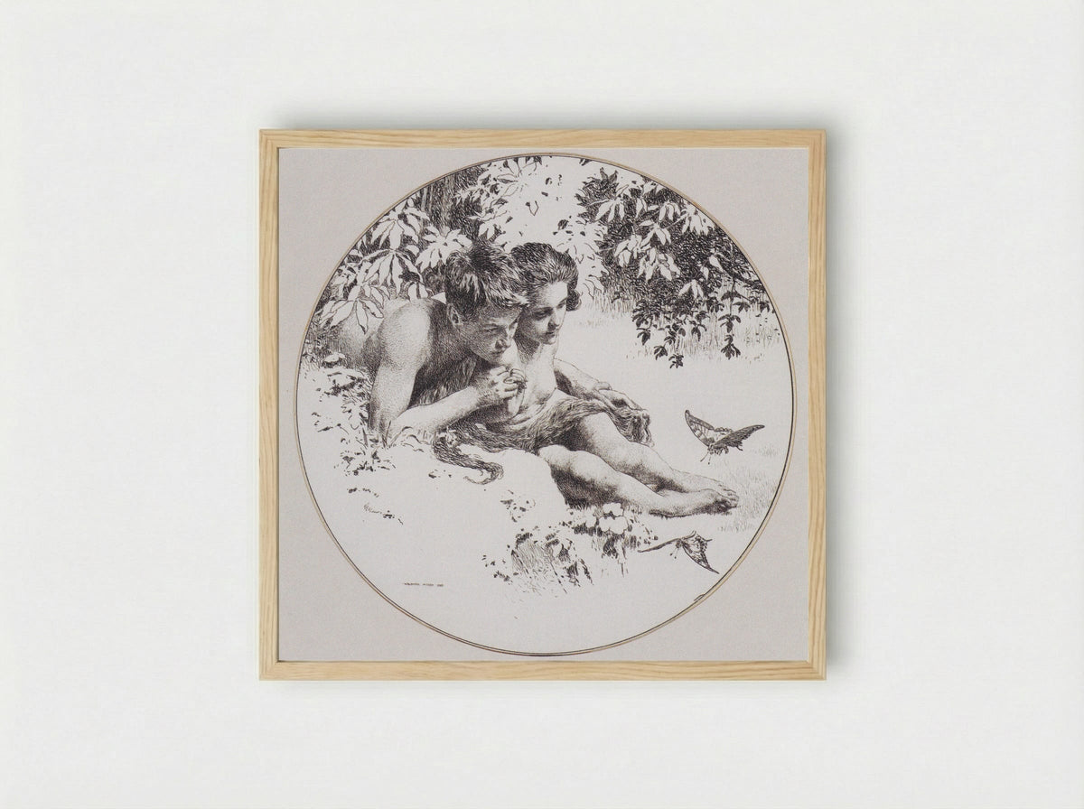 Reproduction Template for the Middle Part of the Leaf Love for Gerlach's Allegories, New Series, Plate 30 - Koloman Moser - Framed Print Wood