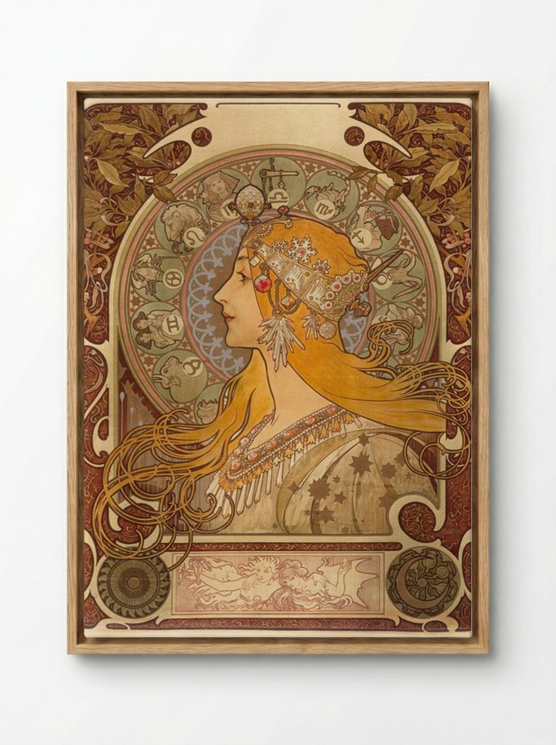 Zodiac - Alphonse Mucha - Framed Canvas Wood