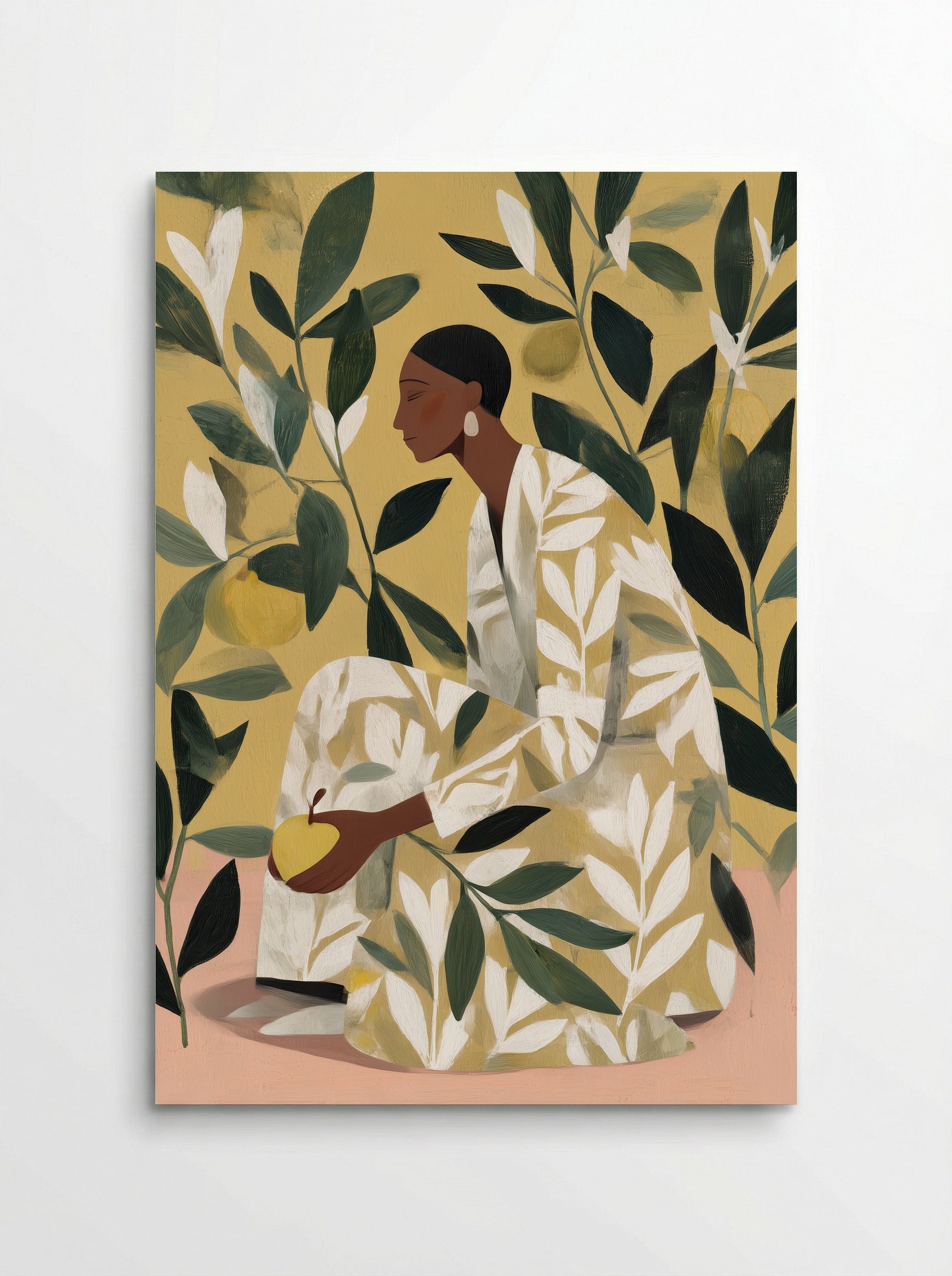 Striped Elegance Sitting Woman Abstract Print - Poster